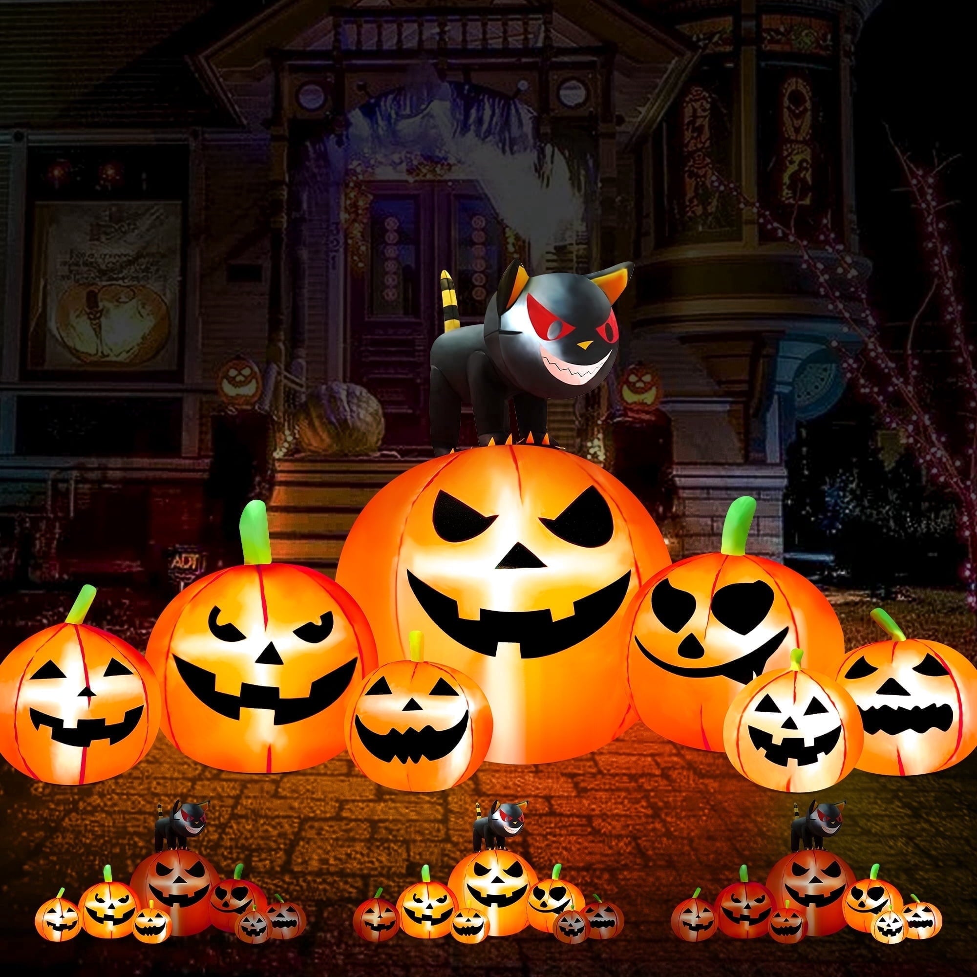 Yexmas 8.7ft Halloween Inflatables Pumpkins 7 Blow Up Decor with Witches Hat, Built-in LED Lights for Halloween Party, Yard, Garden, Lawn