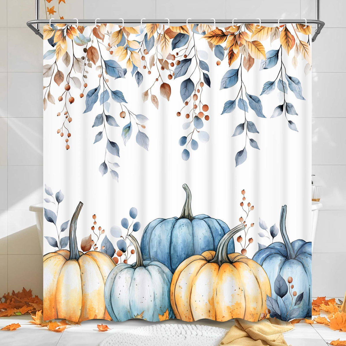 Ikfashoni Fall Shower Curtain with Hooks, Fall Decor for Home, Buffalo Plaid Pumpkin Waterproof Bathroom Curtains, 72"X72"