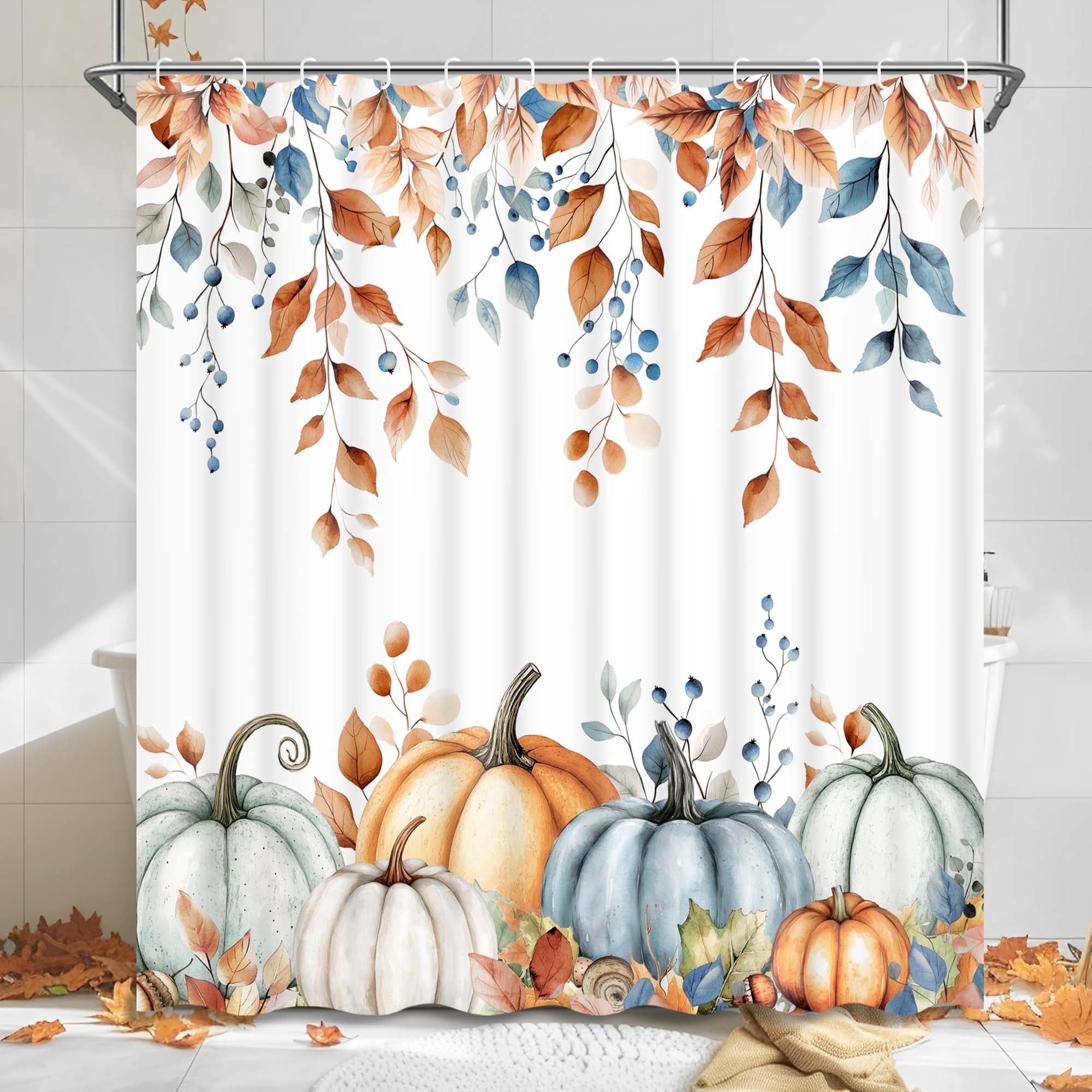 Ikfashoni Fall Shower Curtain with Hooks, Fall Decor for Home, Buffalo Plaid Pumpkin Waterproof Bathroom Curtains, 72"X72"