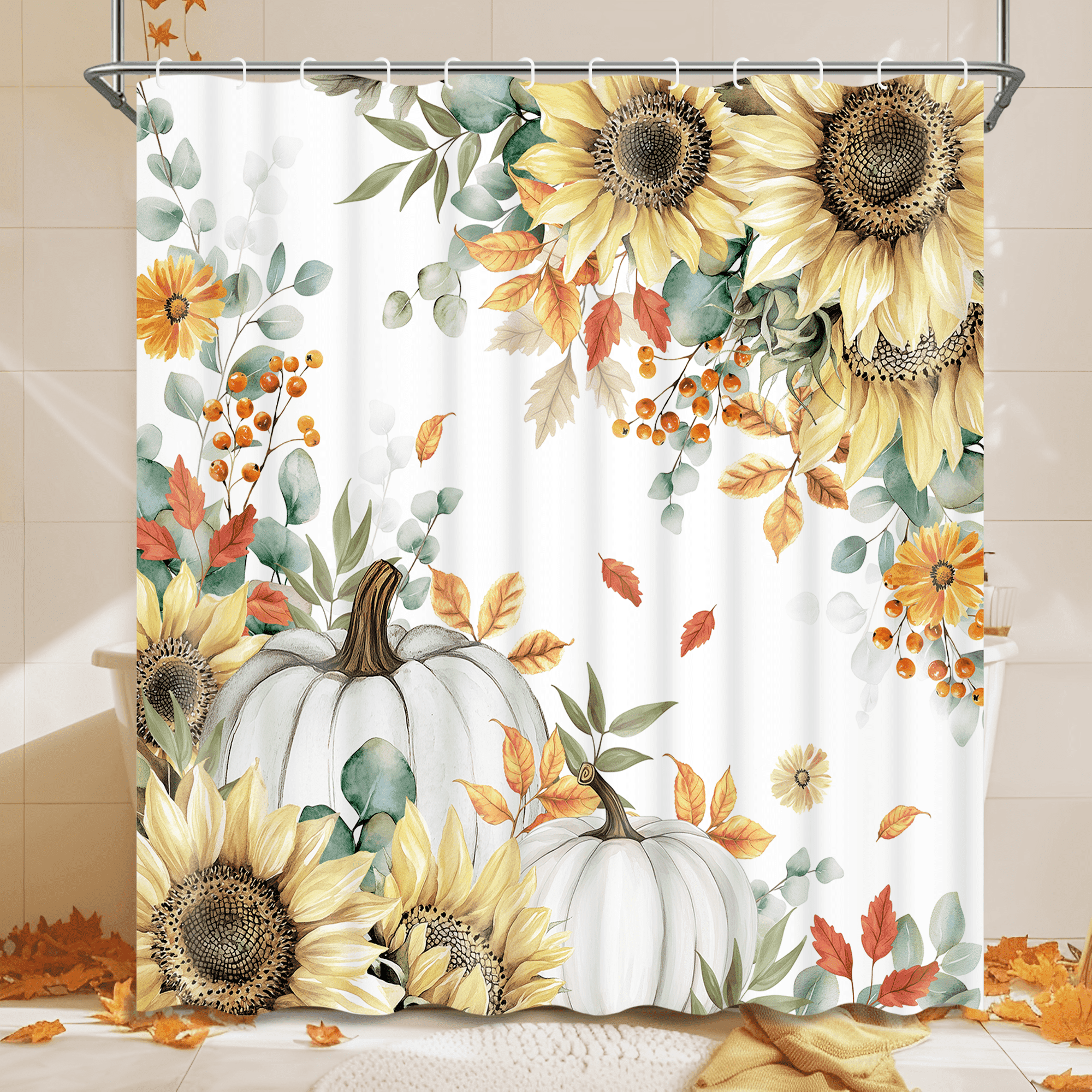 Ikfashoni Fall Shower Curtain with Hooks, Fall Decor for Home, Buffalo Plaid Pumpkin Waterproof Bathroom Curtains, 72"X72"