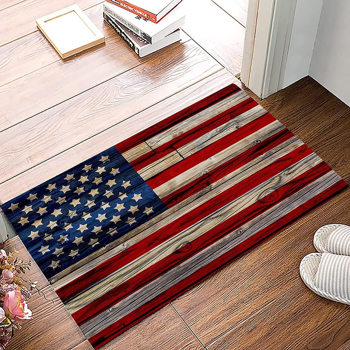 Christmas Snowman Trees Entrance Door Mat, Red Plaid Low Profile Tradition Christmas Decor Welcome Doormat, Non-Slip Carpet Rugs Floor Mat Decorative for Home/Bathroom/Kitchen - 20"x31.5"