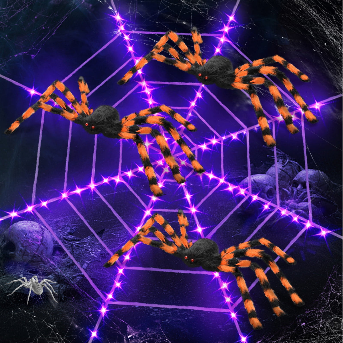 Innens 11.8ft Halloween 144 LED Purple Spider Web Lights with 35" Giant Spider Light up Cobweb Halloween Decorations for Indoor Ourdoor Garden Yard Home Patio (Black, 1Pc)