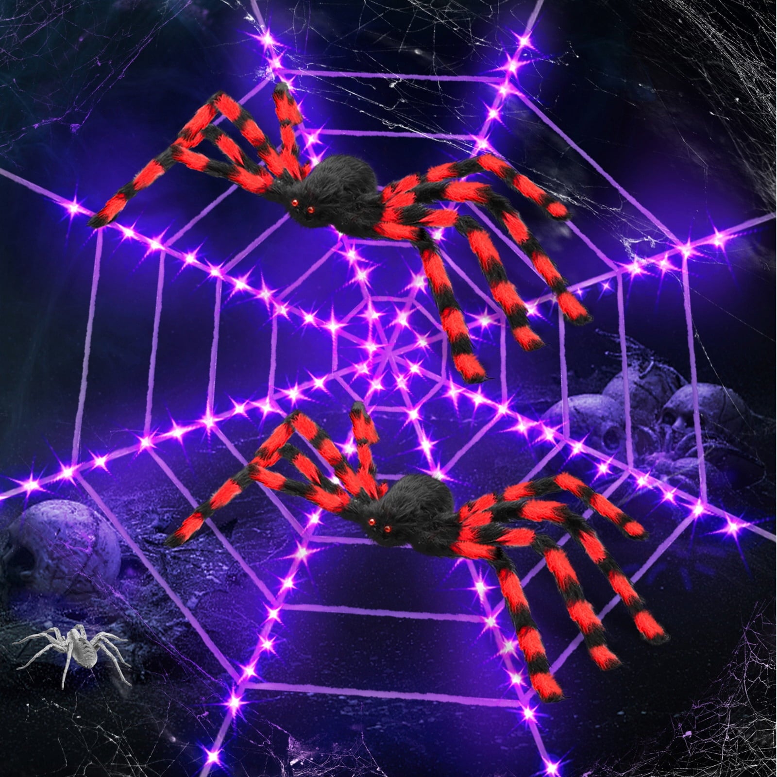Innens 11.8ft Halloween 144 LED Purple Spider Web Lights with 35" Giant Spider Light up Cobweb Halloween Decorations for Indoor Ourdoor Garden Yard Home Patio (Black, 1Pc)