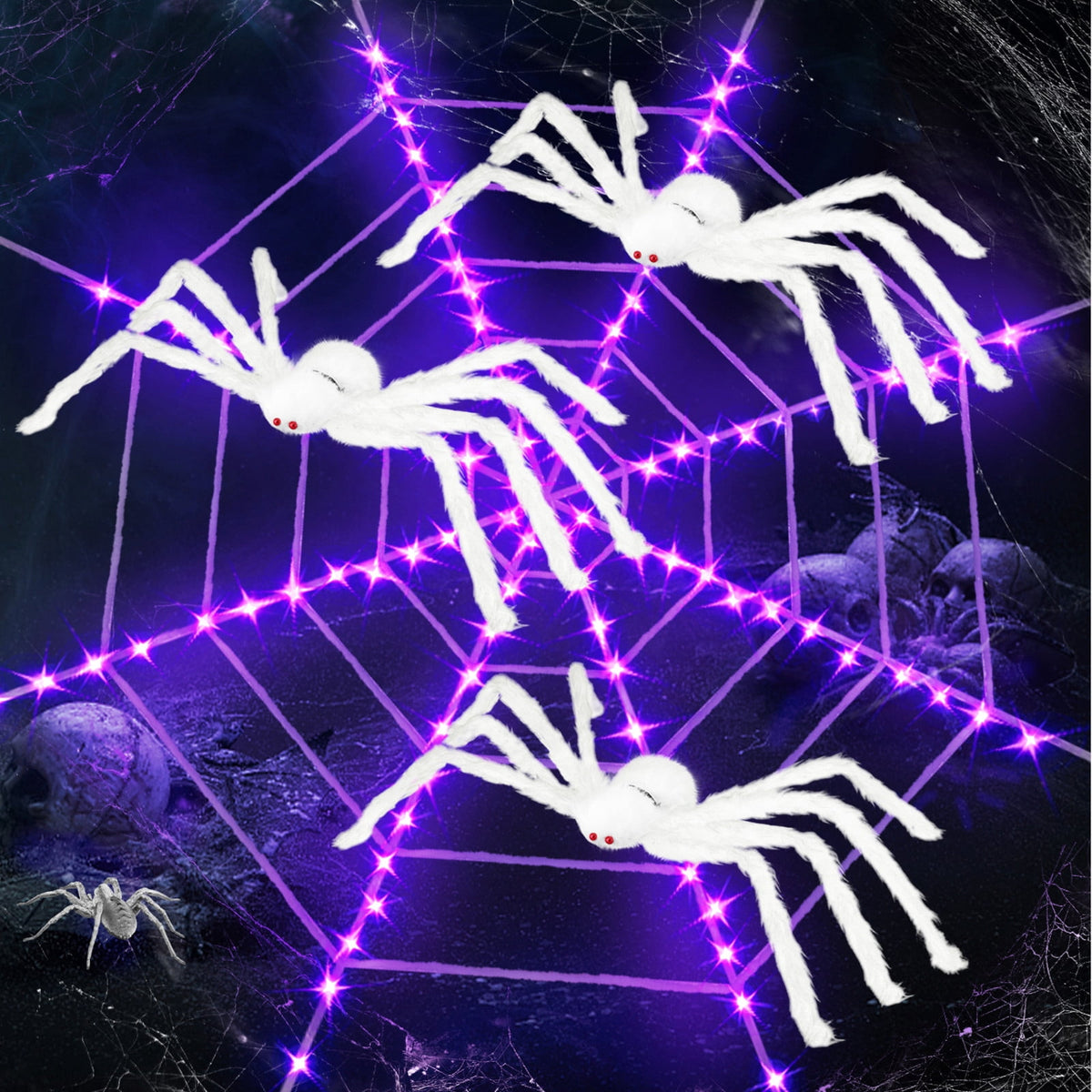 Innens 11.8ft Halloween 144 LED Purple Spider Web Lights with 35" Giant Spider Light up Cobweb Halloween Decorations for Indoor Ourdoor Garden Yard Home Patio (Black, 1Pc)