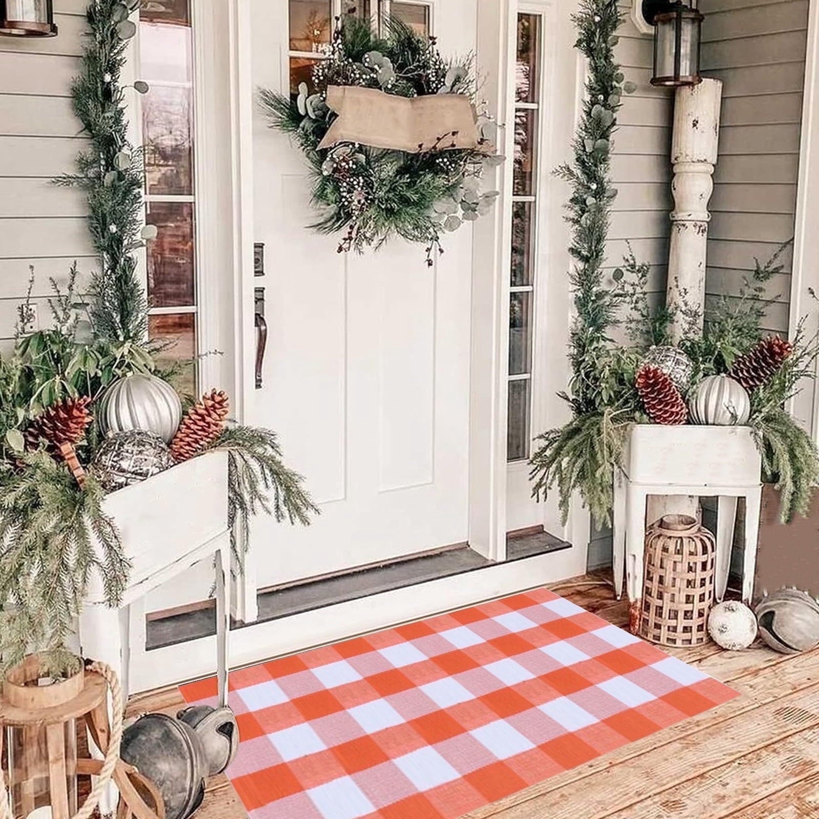 JLFNYA Halloween Rug,15.7*24inch Checkered Rug,Rug Halloween Fall Door Mat Cotton Washable Area Rugs Door Mat Outdoor Entrance for Front Porch Entryway Fall Farmhouse