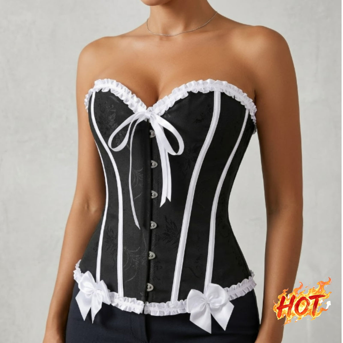 JOANKDMI Women's Chic Gothic Steampunk Corset Top with Ribbon Tie and Ruffle Trim Elegant Bustier for Pirate Roleplay and Vampire Halloween Dress Up Outfit