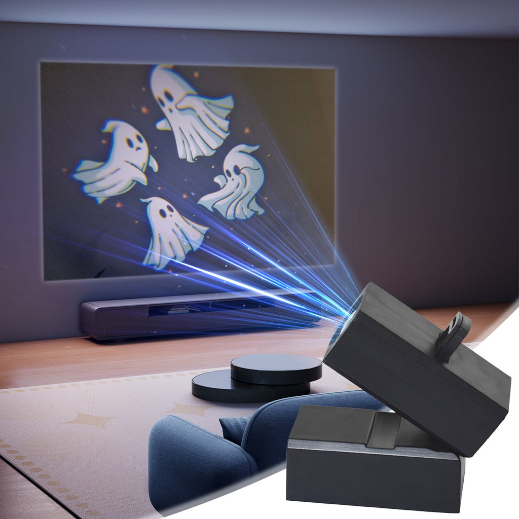 JOGZMZ Halloween Projection Light with USB Charging, Wall and Floor Projector, Metal Suction, 1.4in Size, 3 Film Types for Spooky Halloween Atmosphere