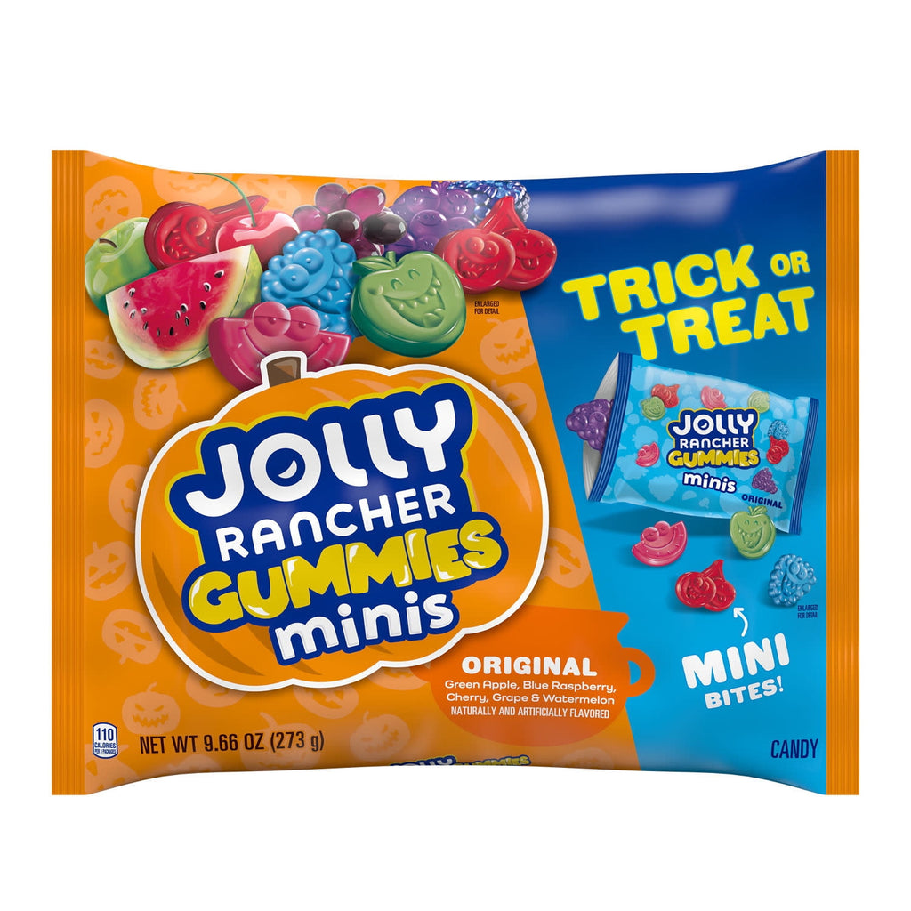 Jolly Rancher Gummies Minis Assorted Fruit Flavored, Halloween Candy Bag, 9.66 oz
