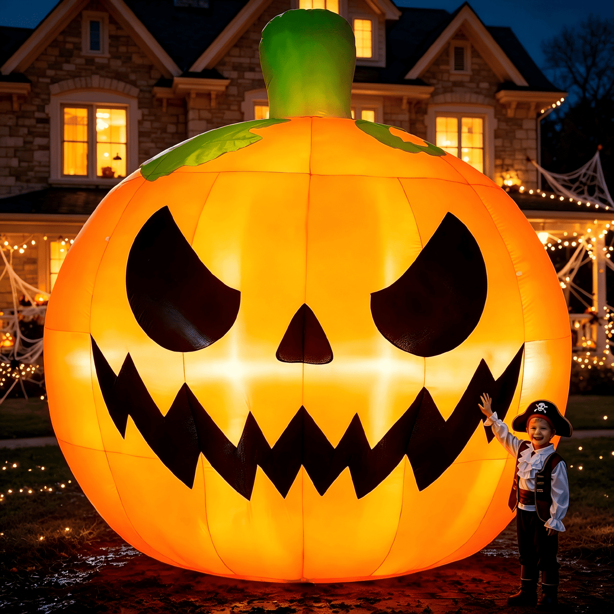 Joyfy 7 ft Halloween Inflatable Long Pumpkin with Witch's Cat Decorations Inflatables with Build-in LEDs,Halloween Decor Outdoor Blow Up Yard Decorations