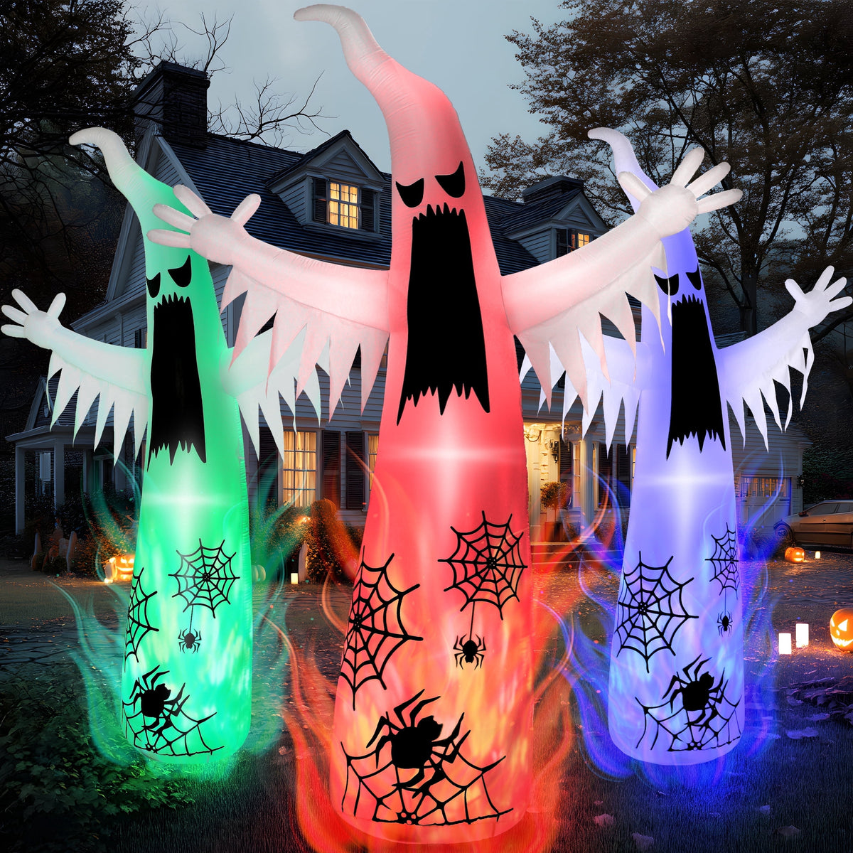 Joyfy 12 ft Halloween Inflatable Outdoor Ghost,Giant Ghost Blow Up Decor with Built-in LED Lights,inflatables with Build-in LEDs,Spooky Outdoor Decorations for Yard & Lawn