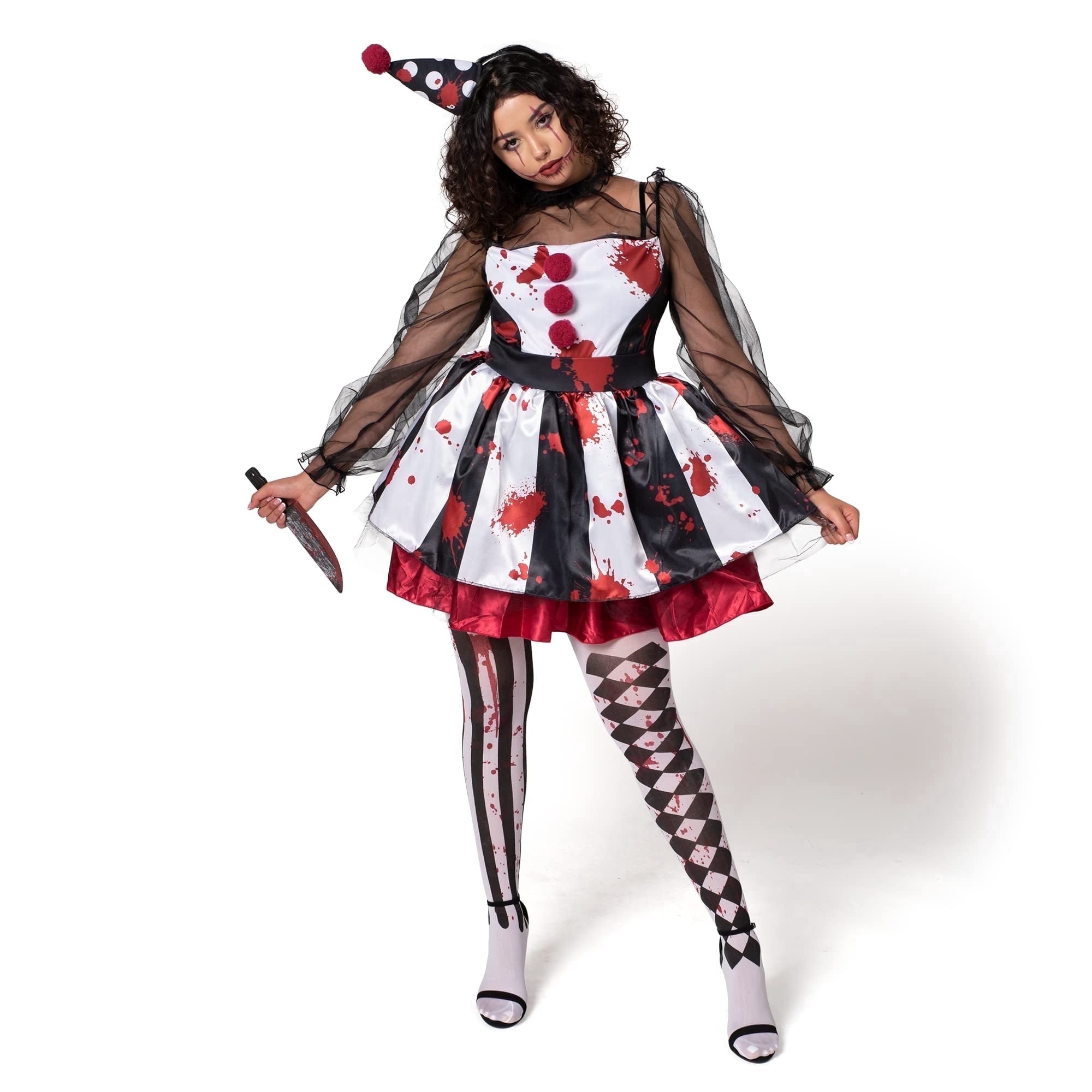 Joyfy Girls Clown Costume, Halloween Scary Clown Costume, Family Matching Bloody Jester Dress for Girls Halloween Dress up, Role Play, Cosplay Party