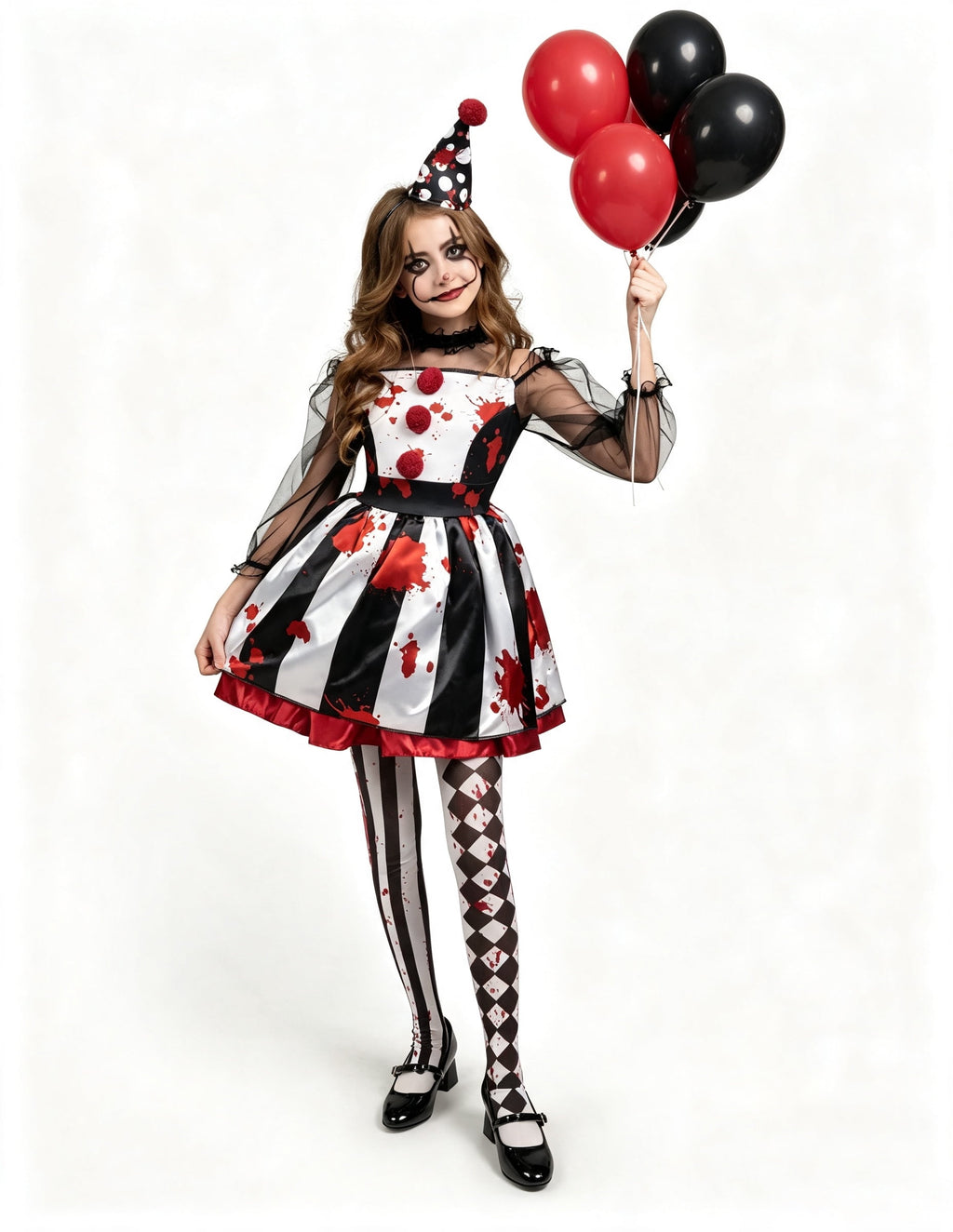Joyfy Girls Clown Costume, Halloween Scary Clown Costume, Family Matching Bloody Jester Dress for Girls Halloween Dress up, Role Play, Cosplay Party
