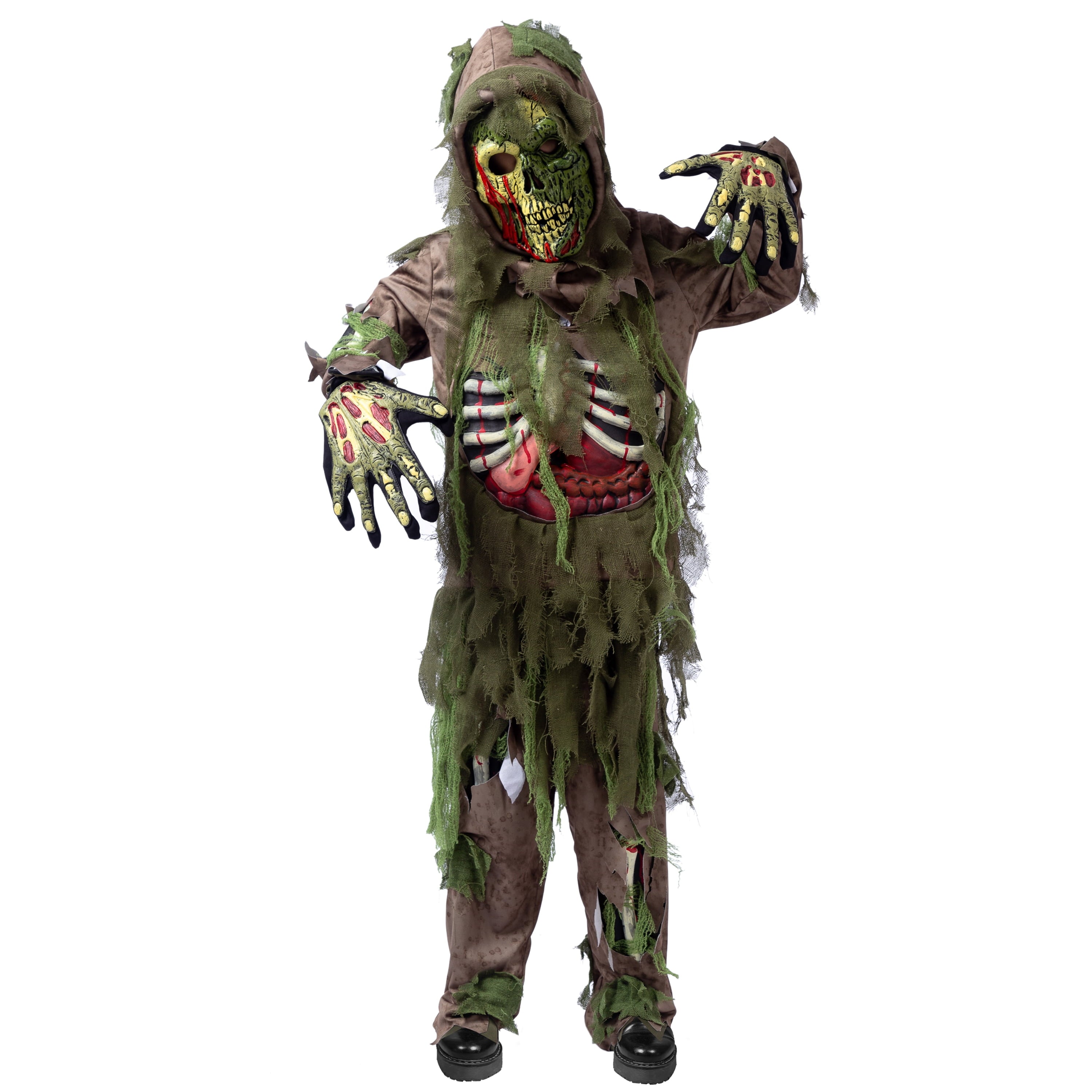 Joyfy Halloween Swamp Skeleton Living Dead Zombie Costume for Boys, Scary Zombie Costume for Kids Halloween Monster Themed Party Dress Up