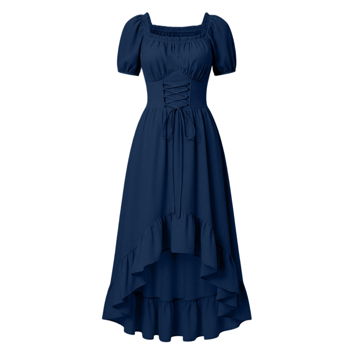 Gothic Dresses for Women Medieval Renaissance Halloween Costume Lace Up Corset High Low Ruffle Hem Square Neck Vintage Gown