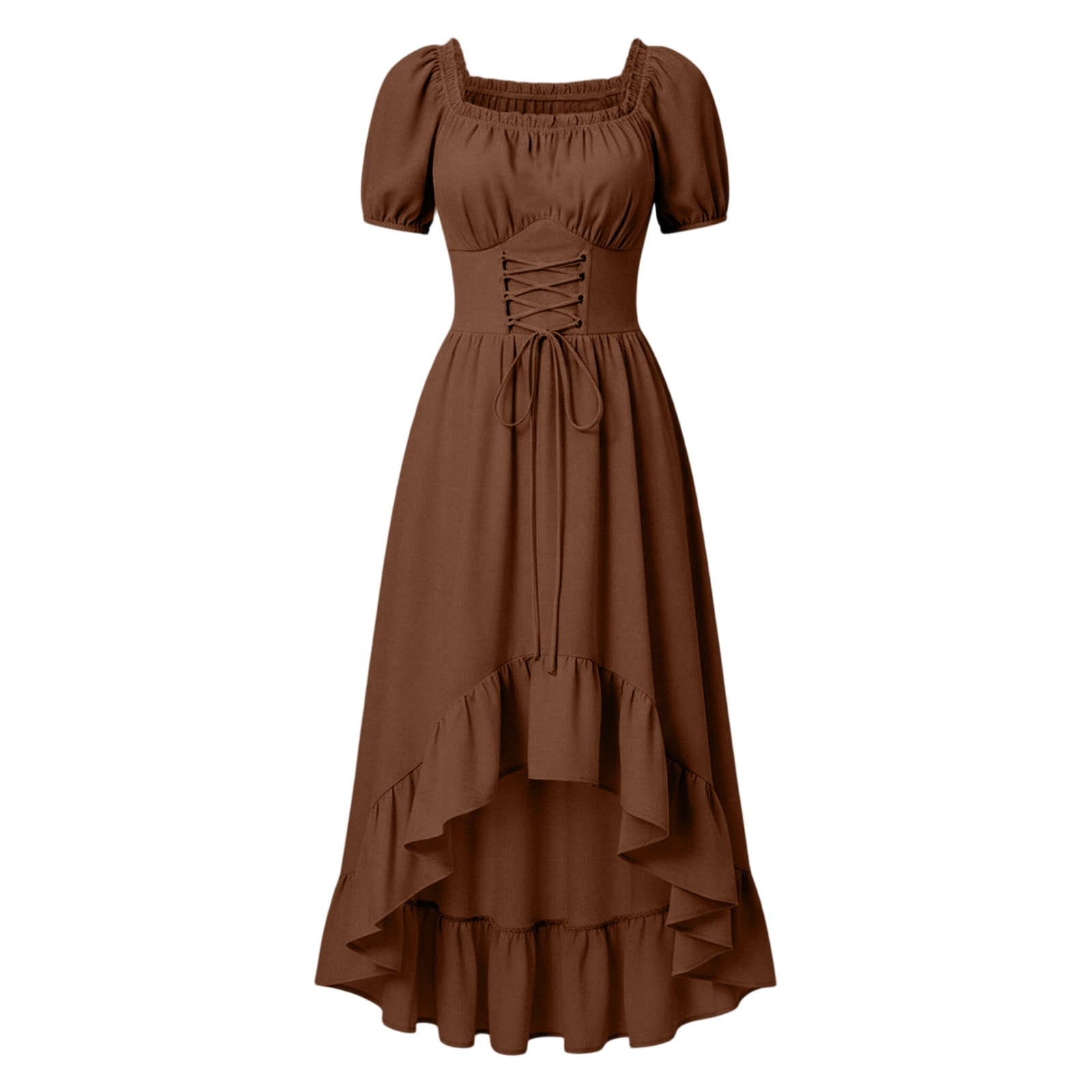Gothic Dresses for Women Medieval Renaissance Halloween Costume Lace Up Corset High Low Ruffle Hem Square Neck Vintage Gown