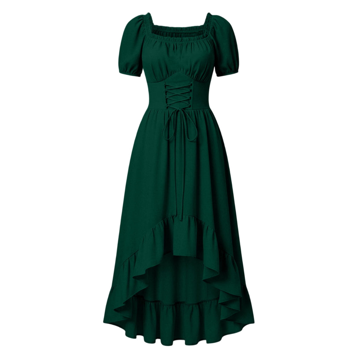 Gothic Dresses for Women Medieval Renaissance Halloween Costume Lace Up Corset High Low Ruffle Hem Square Neck Vintage Gown