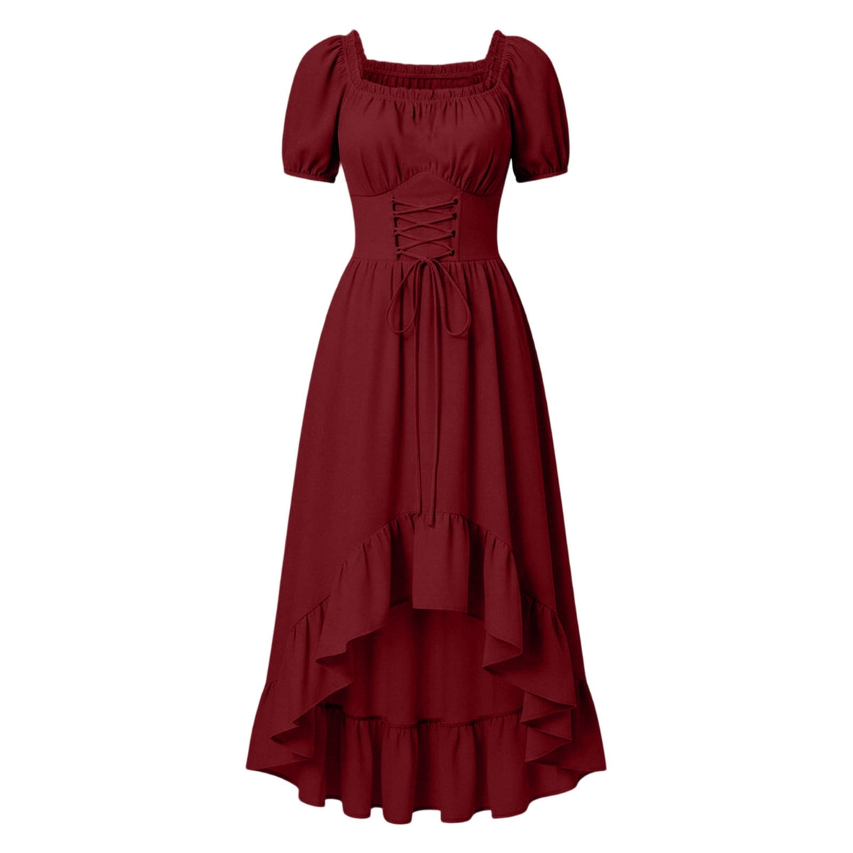 Gothic Dresses for Women Medieval Renaissance Halloween Costume Lace Up Corset High Low Ruffle Hem Square Neck Vintage Gown