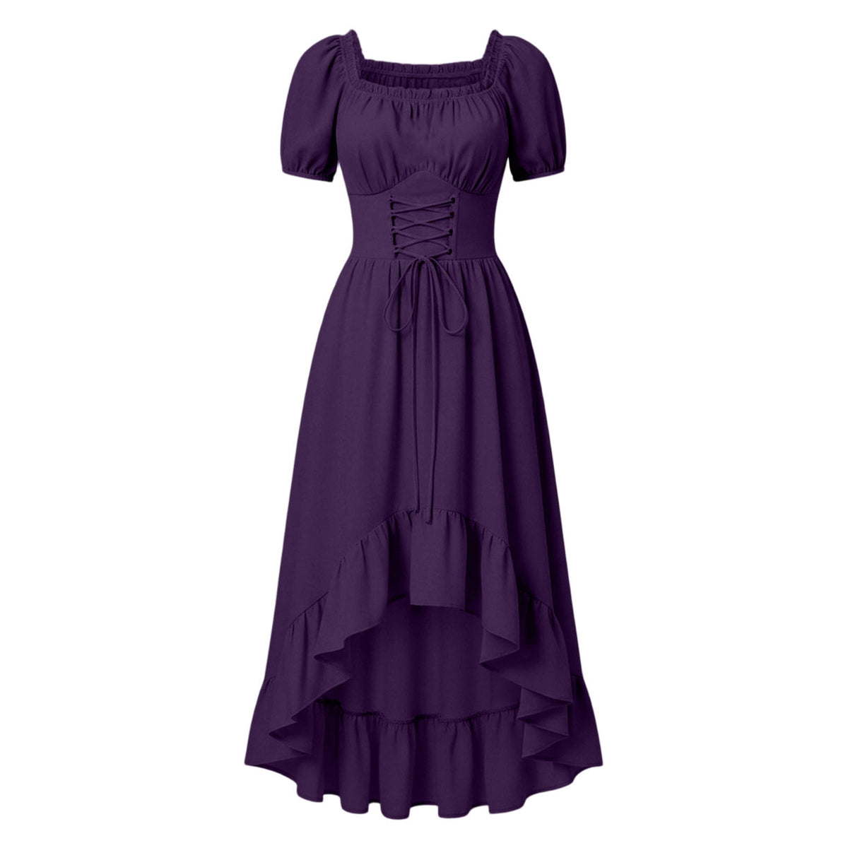 Gothic Dresses for Women Medieval Renaissance Halloween Costume Lace Up Corset High Low Ruffle Hem Square Neck Vintage Gown