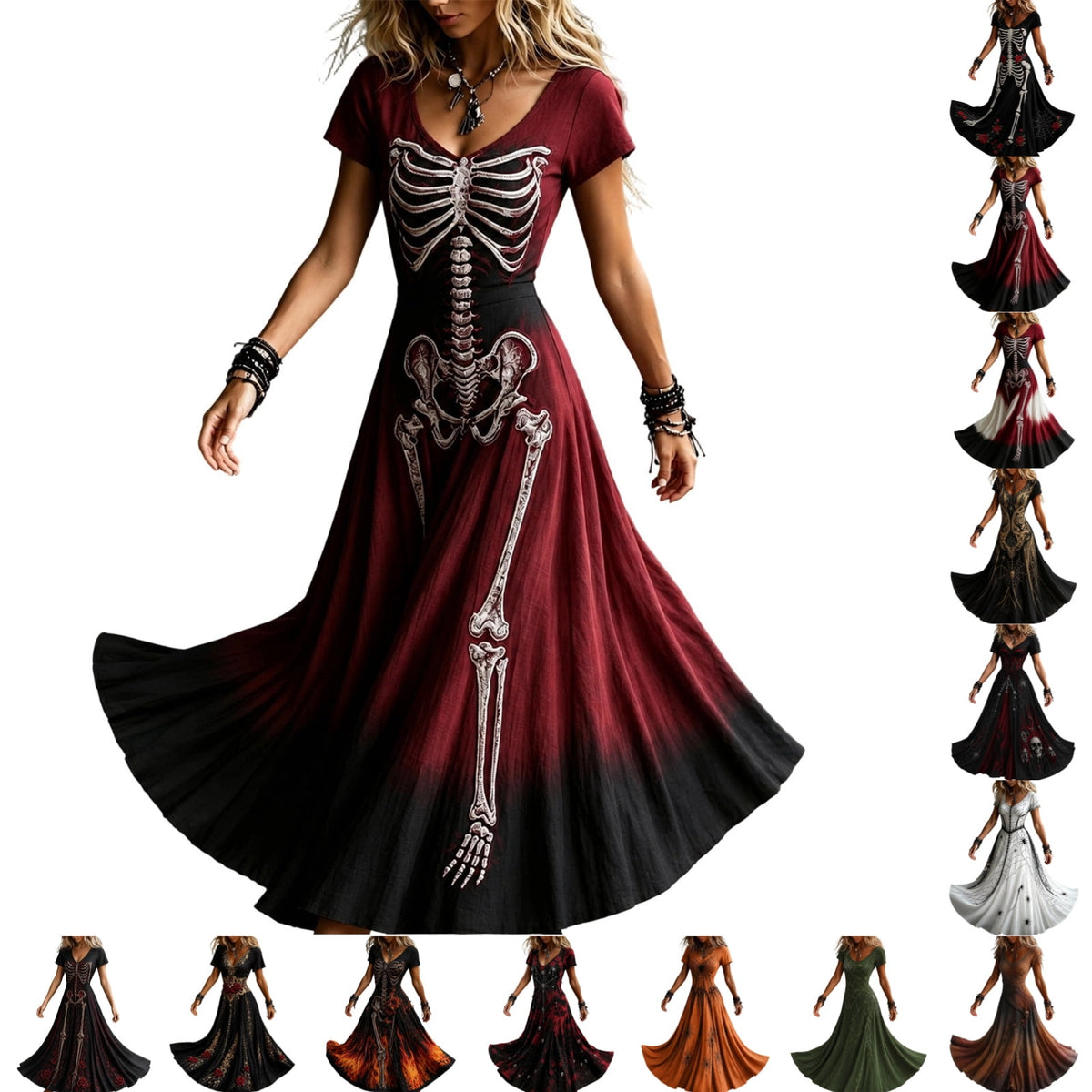 KICILVS Gothic Clothes For Women Black Spiderweb And Spider Print Flowing V Neck Long Maxi Dress Halloween Cosplay Gothic Party Dress