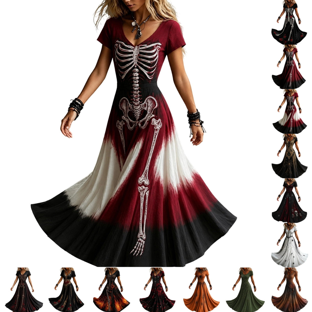 KICILVS Gothic Clothes For Women Black Spiderweb And Spider Print Flowing V Neck Long Maxi Dress Halloween Cosplay Gothic Party Dress