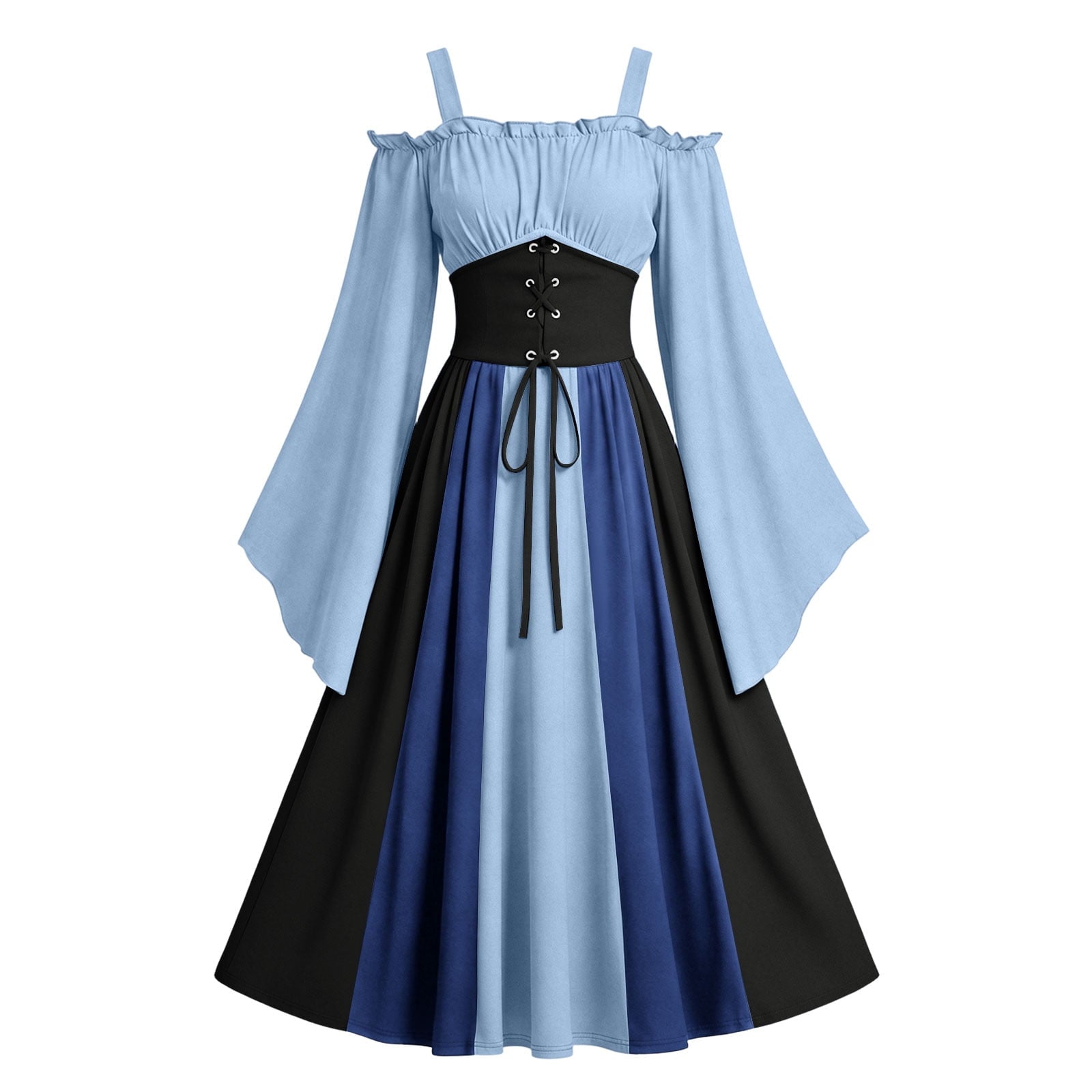 Gothic Dresses for Women Medieval Renaissance Halloween Costume Lace Up Corset High Low Ruffle Hem Square Neck Vintage Gown