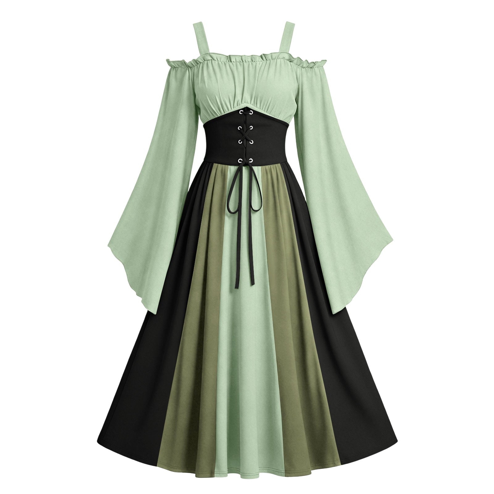 Gothic Dresses for Women Medieval Renaissance Halloween Costume Lace Up Corset High Low Ruffle Hem Square Neck Vintage Gown