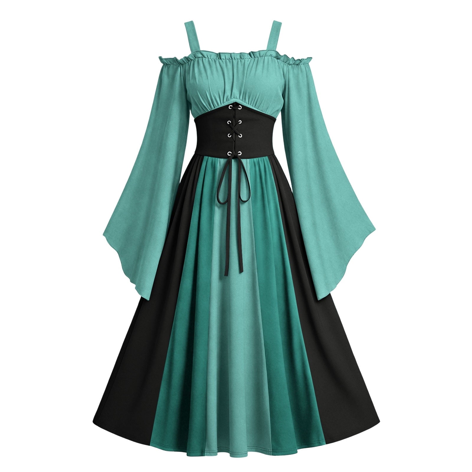 Gothic Dresses for Women Medieval Renaissance Halloween Costume Lace Up Corset High Low Ruffle Hem Square Neck Vintage Gown