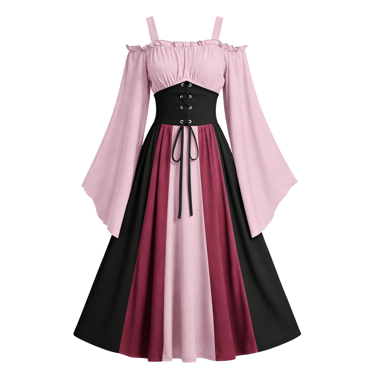 Gothic Dresses for Women Medieval Renaissance Halloween Costume Lace Up Corset High Low Ruffle Hem Square Neck Vintage Gown