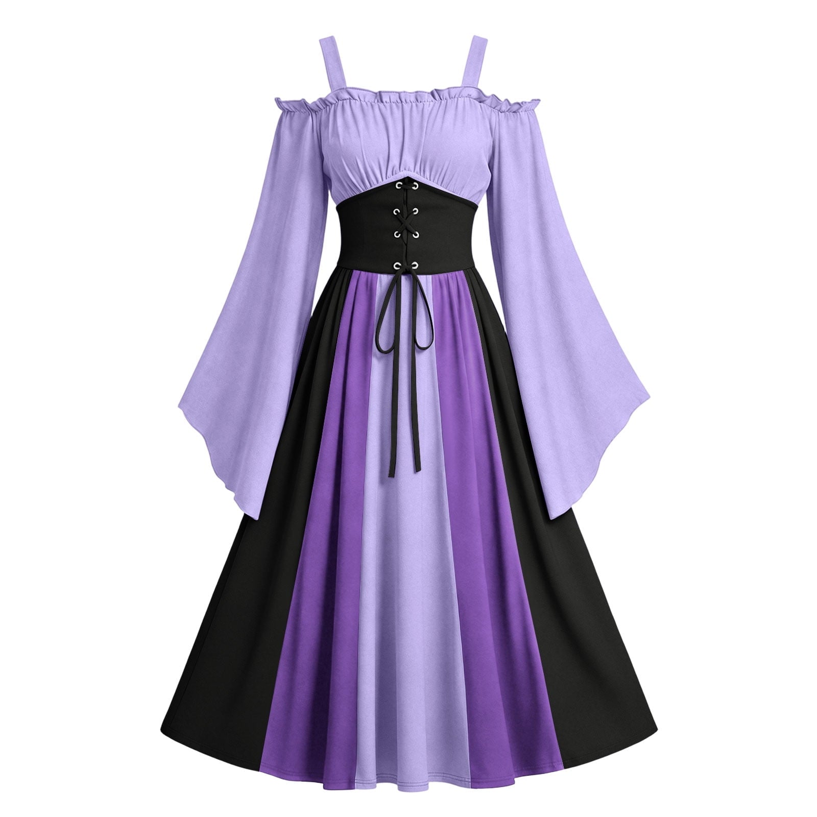 Gothic Dresses for Women Medieval Renaissance Halloween Costume Lace Up Corset High Low Ruffle Hem Square Neck Vintage Gown