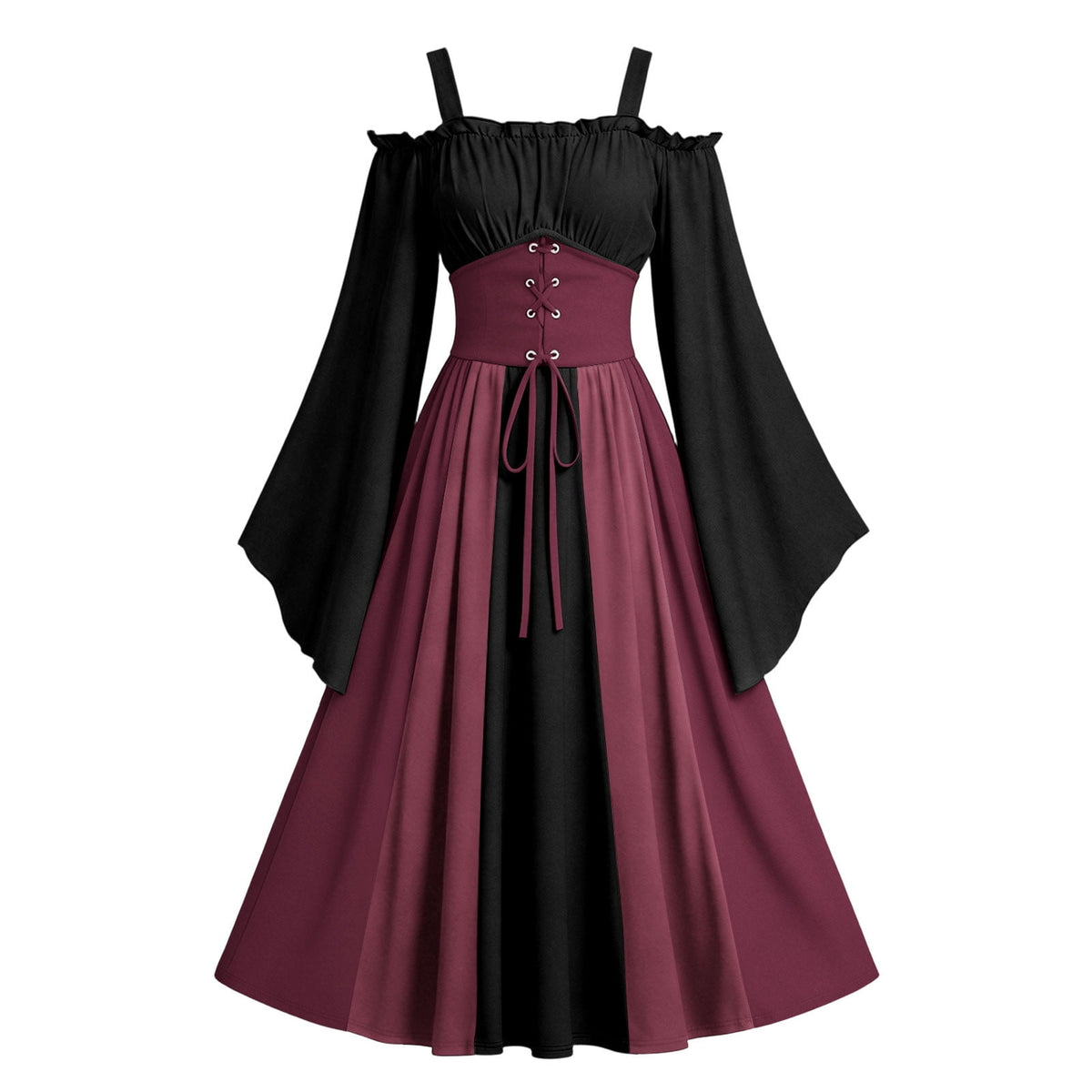 Gothic Dresses for Women Medieval Renaissance Halloween Costume Lace Up Corset High Low Ruffle Hem Square Neck Vintage Gown