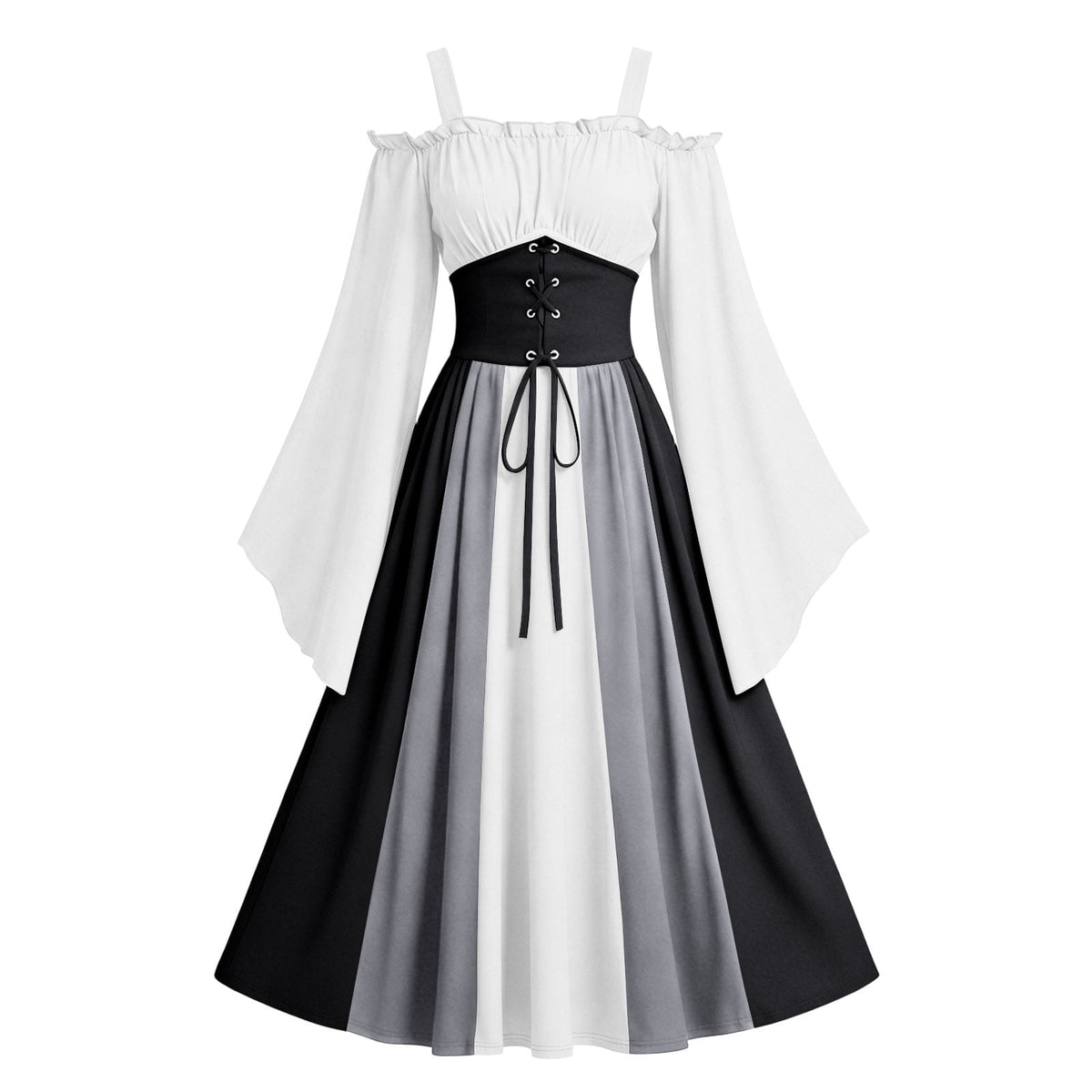 Gothic Dresses for Women Medieval Renaissance Halloween Costume Lace Up Corset High Low Ruffle Hem Square Neck Vintage Gown