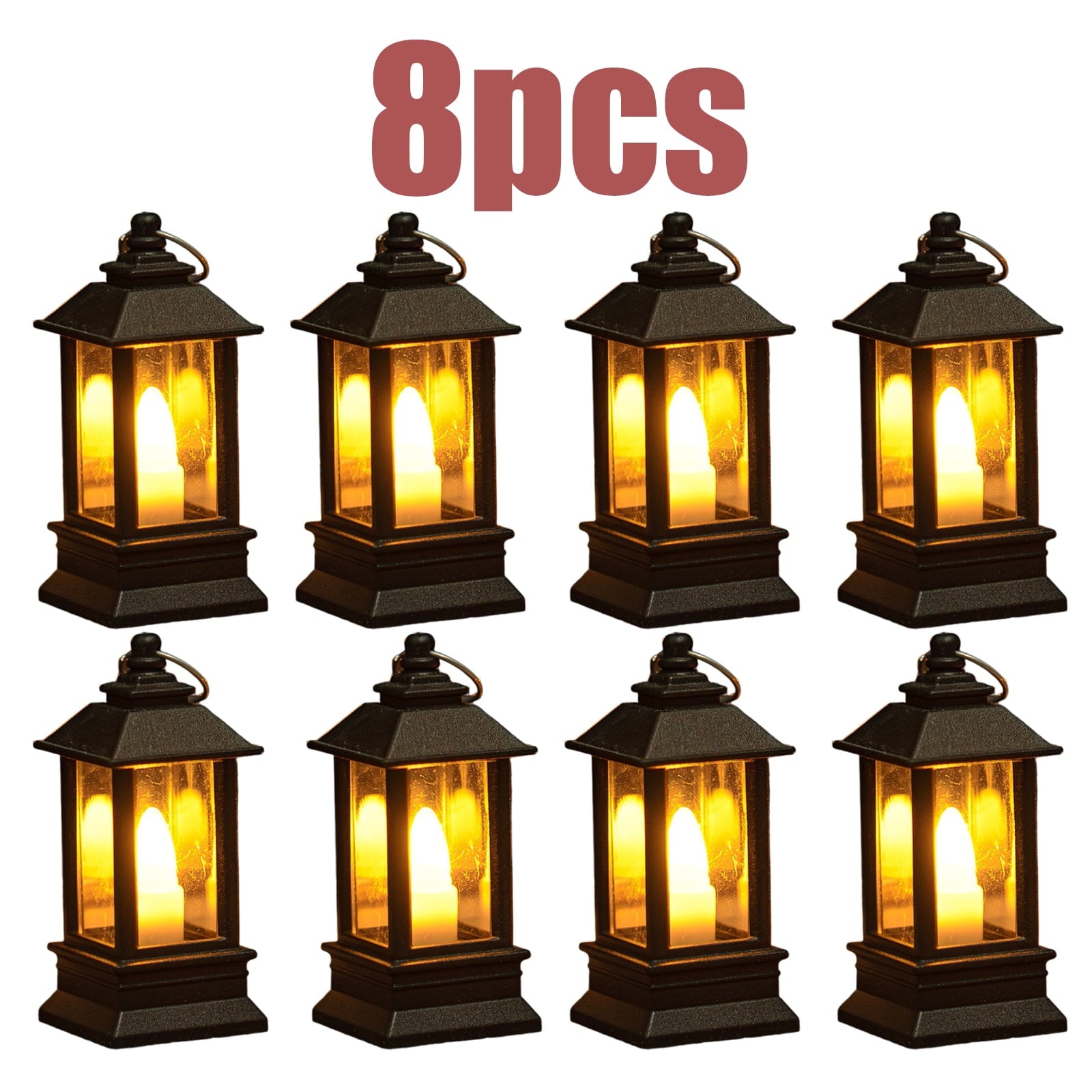 KOYPTL 8 Pcs Black Lanterns Decorative Indoor Mini Battery Operated Lanterns with Flameless Candle,Christmas Table Decorations Hanging Ornament for Wedding Table Centerpieces Home Xmas Decor Outdoor