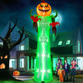 Kalolary 12FT Halloween Inflatable with LED Lights – Giant Pumpkin & Skeleton Outdoor Decoration for Yard, Lawn, Home, & Party – Scary Blow-Up Halloween Holiday Decor