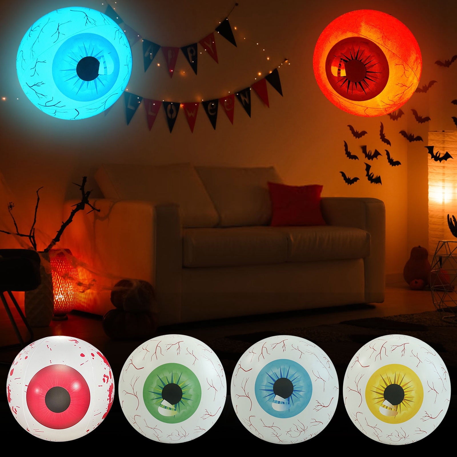 Kdkad Halloween Inflatables Large Set of Eyes Decoration, 23.6 Inch Large LED Glowing Eyes Inflatable Set, Blow Ups Eyes for Yard Horror Parties & Blow-Up Displays