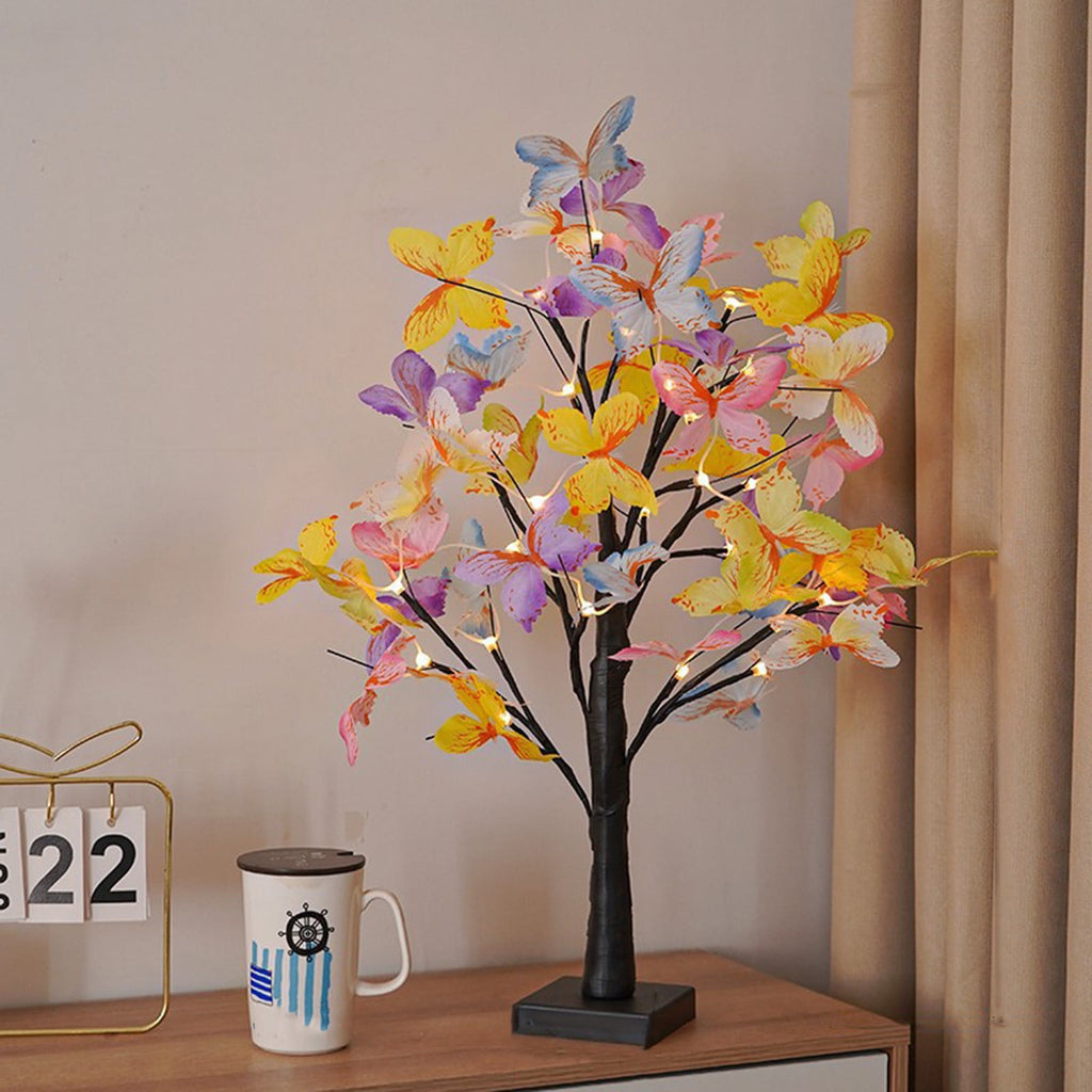 Konghyp LED Butterfly Tree Lights – White Birch Christmas Lights with Colorful Butterfly Ornaments, Ideal for Festive Decor and Creating a Magical Holiday Atmosphere.