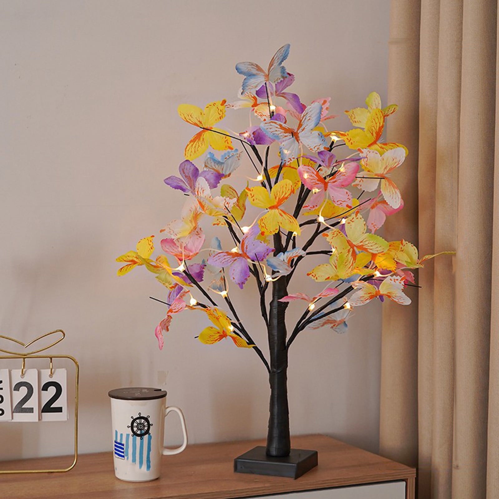 Konghyp LED Butterfly Tree Lights – White Birch Christmas Lights with Colorful Butterfly Ornaments, Ideal for Festive Decor and Creating a Magical Holiday Atmosphere.