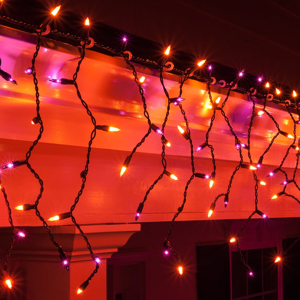 Kringle Traditions Halloween Purple Orange Outdoor Mini Icicle Light 150 Lights