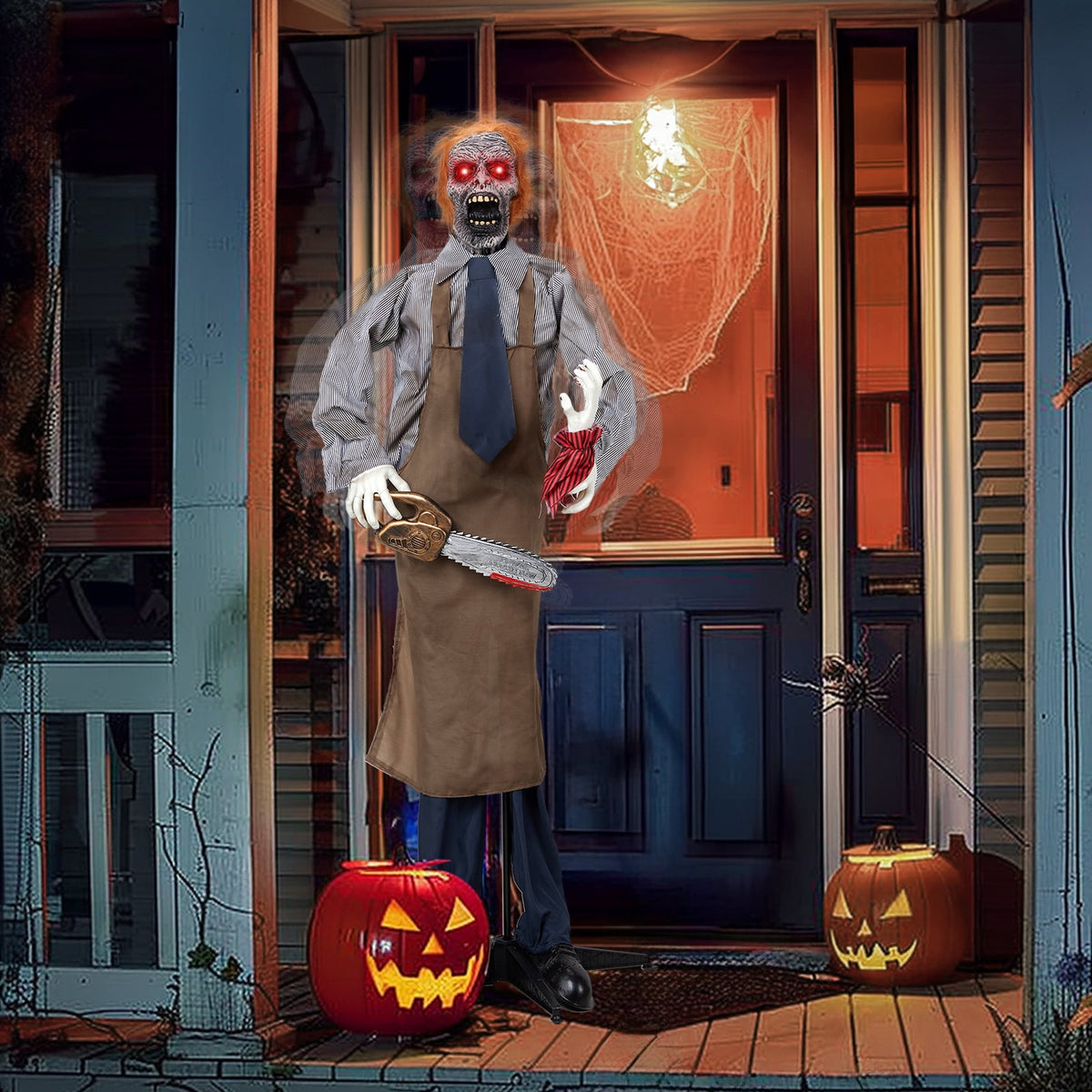 Ktaxon 6ft Chainsaw Killer Animated Halloween Decoration Creepy Halloween Killer w/ Pre-Recorded Screaming, LED Eyes