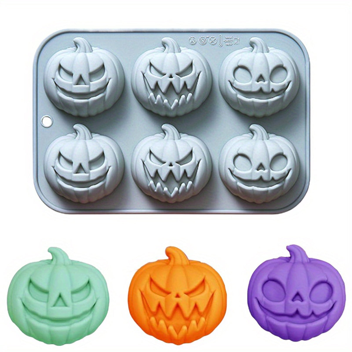 Ktlvex 6-Cavity Pumpkin Silicone Mold, Rectangular, Food-Grade, Pink – for Halloween Chocolate, Soap & Baking