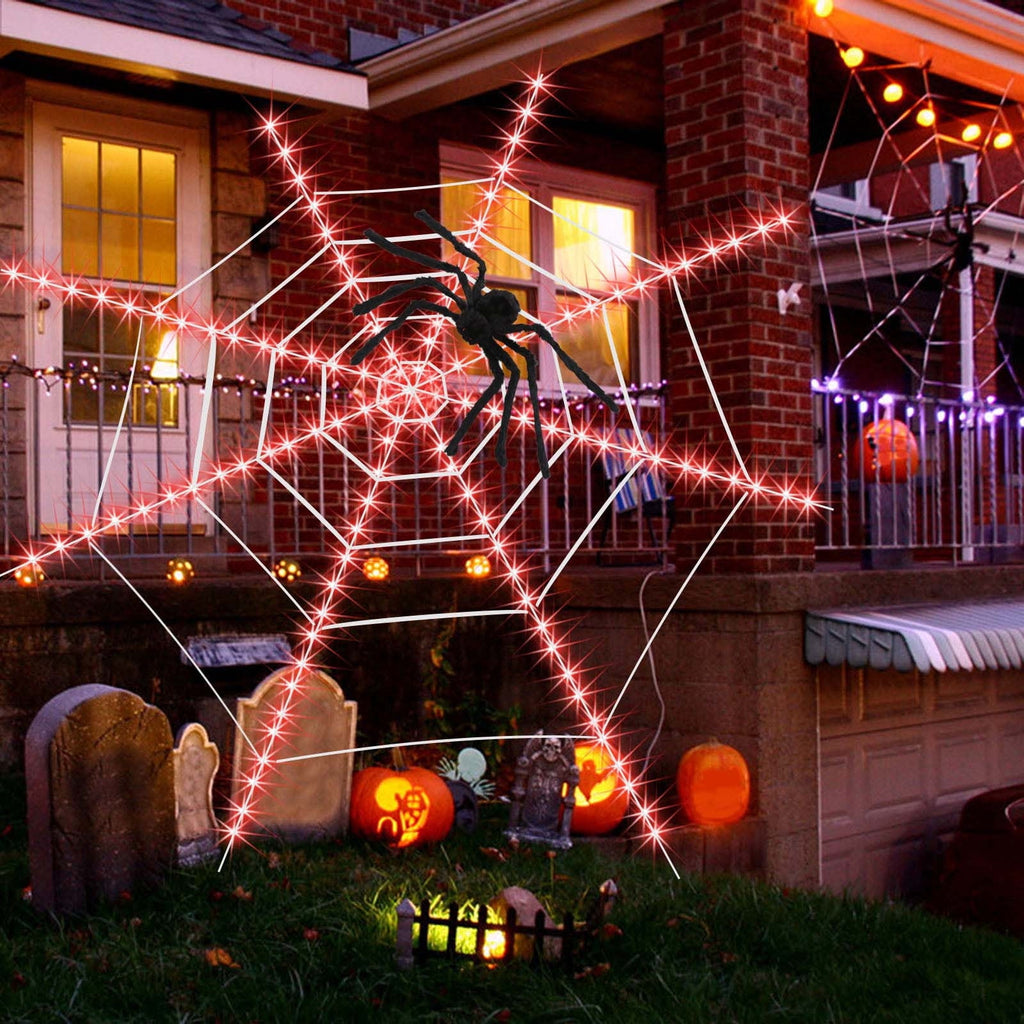Kumdkd 12FT Halloween Spider Web Lights with Giant Spider