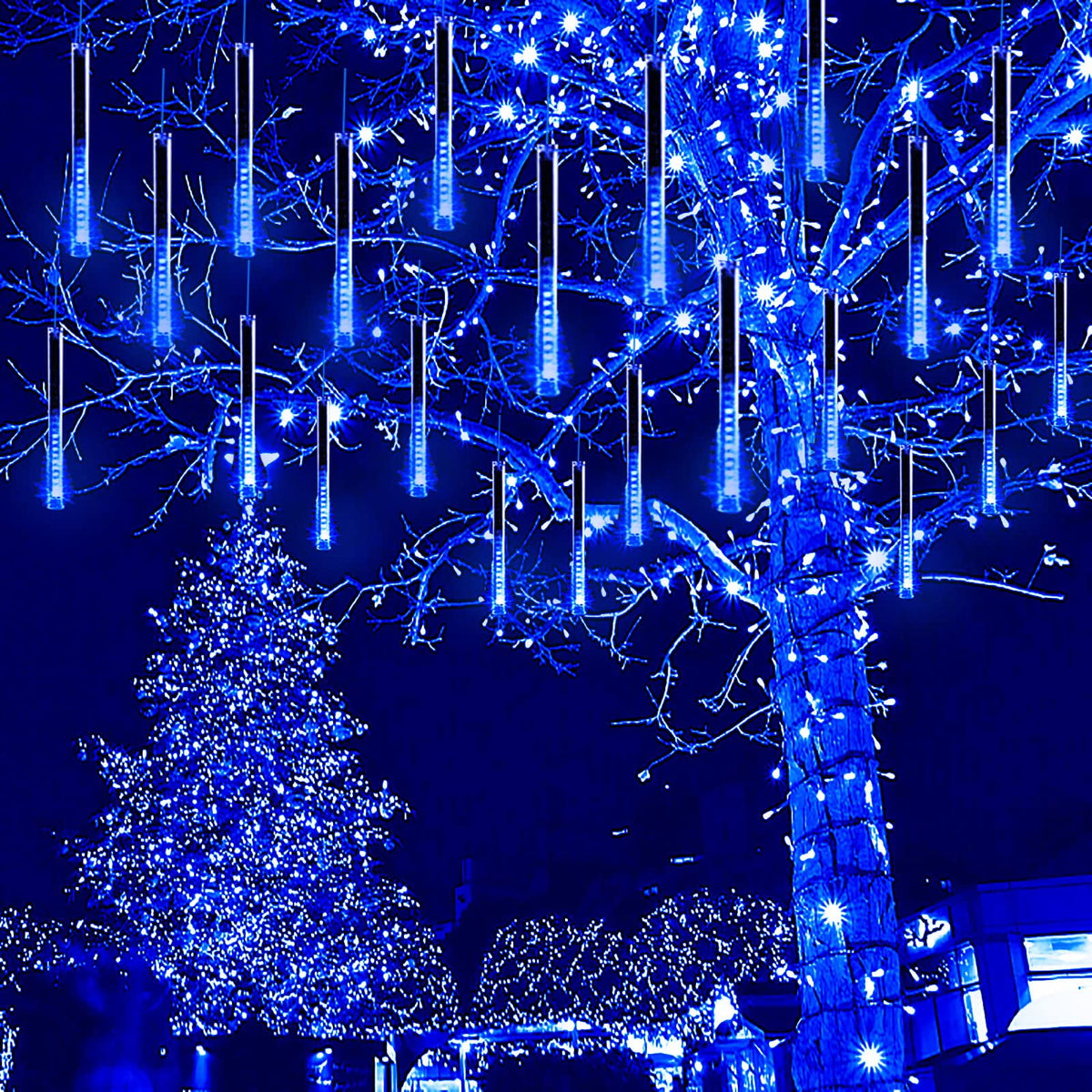 Kwaiffeo Christmas Lights, Meteor Shower Lights 12 inch Rain Falling Icicle Lights for Xmas Tree Halloween Decoration Wedding Party, Christmas Decorations Outdoor Yard, UL Plug Warm White
