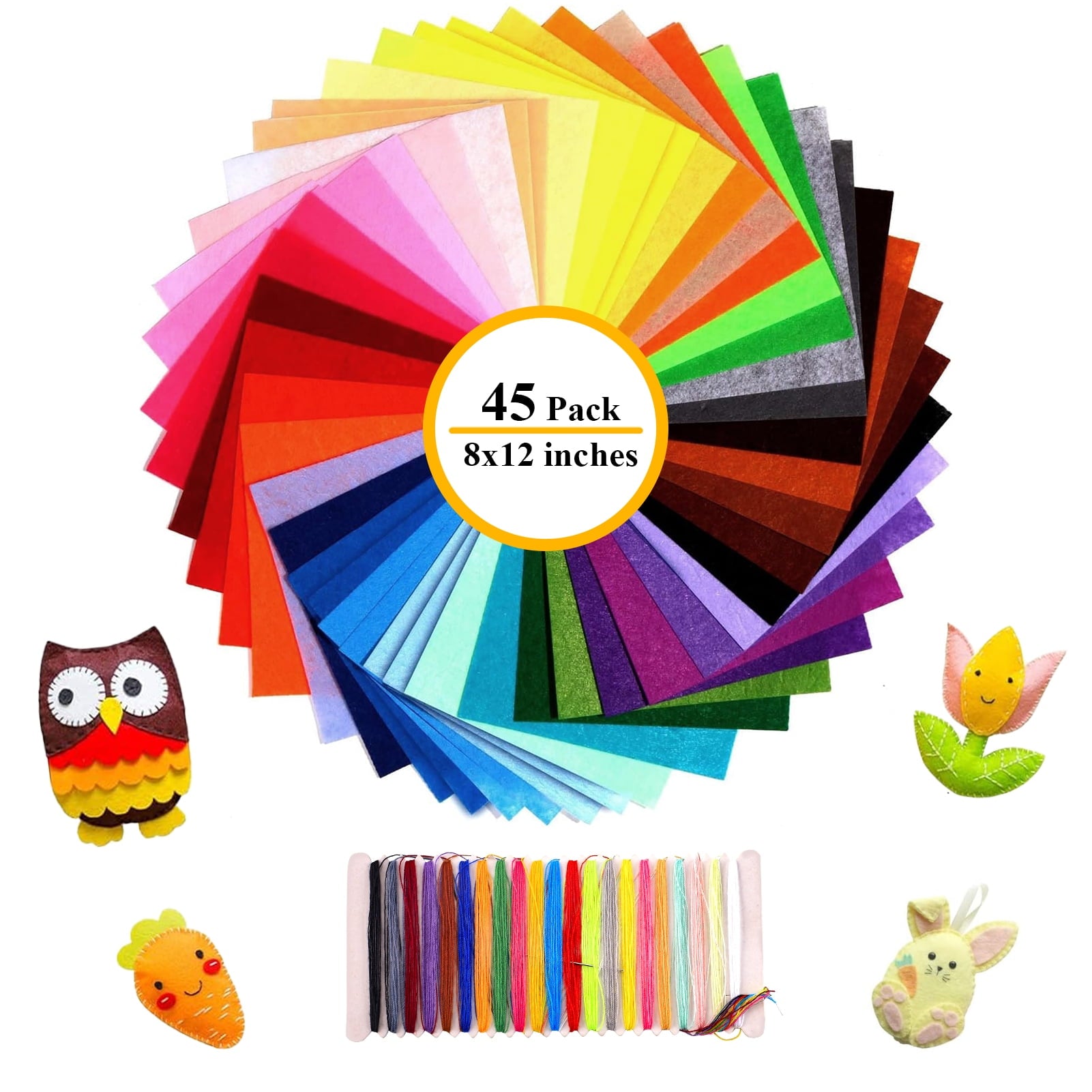 LANNEY Felt Sheets for Crafts 8x12 Inch, 45Pcs Assorted Color Soft Felt Fabric, Squares Non woven 1mm Thick, for DIY Sewing Craft Patchwork Decoration, School Projects