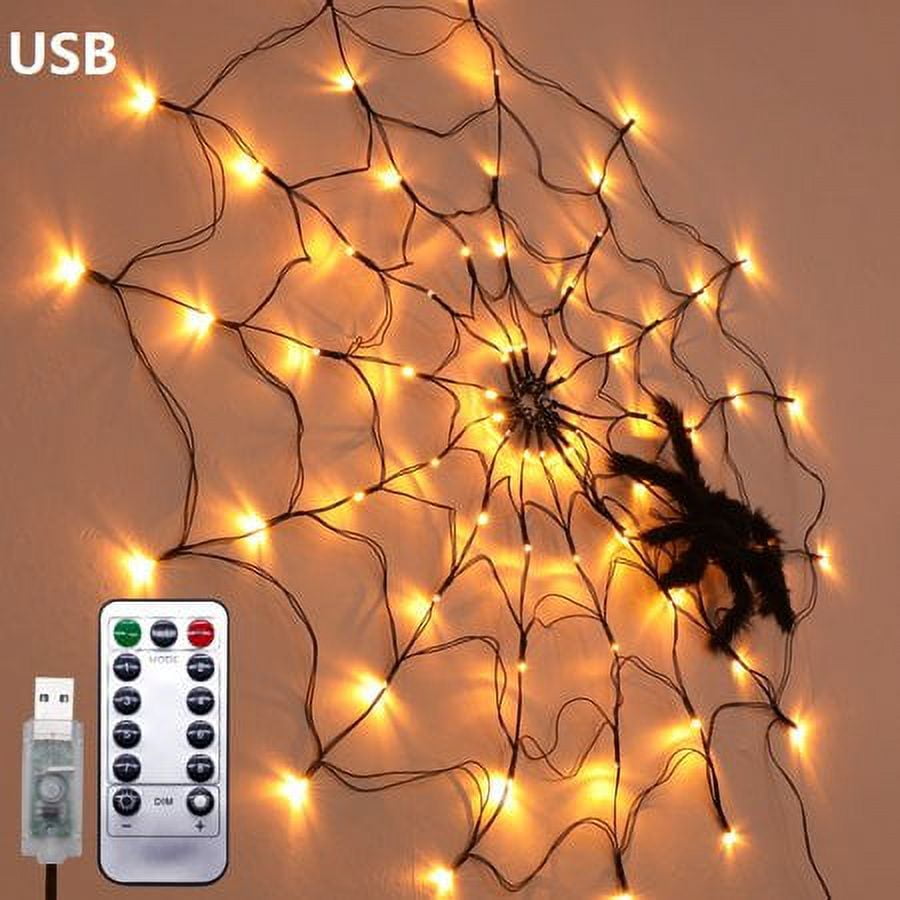 70Led 3.28FT Giant Spider Web Lights with Hairy Spider and Cobweb for Lighted Halloween Decorations Outdoor Halloween Window Decorations Wall Garden Patio Yard Decor