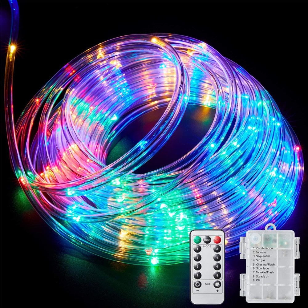 Christmas Tree Lights 23ft 50 LED Battery Operated Rope String Lights with 8 Modes Remote for Xmas Patio Home Garden Decorations, Blue