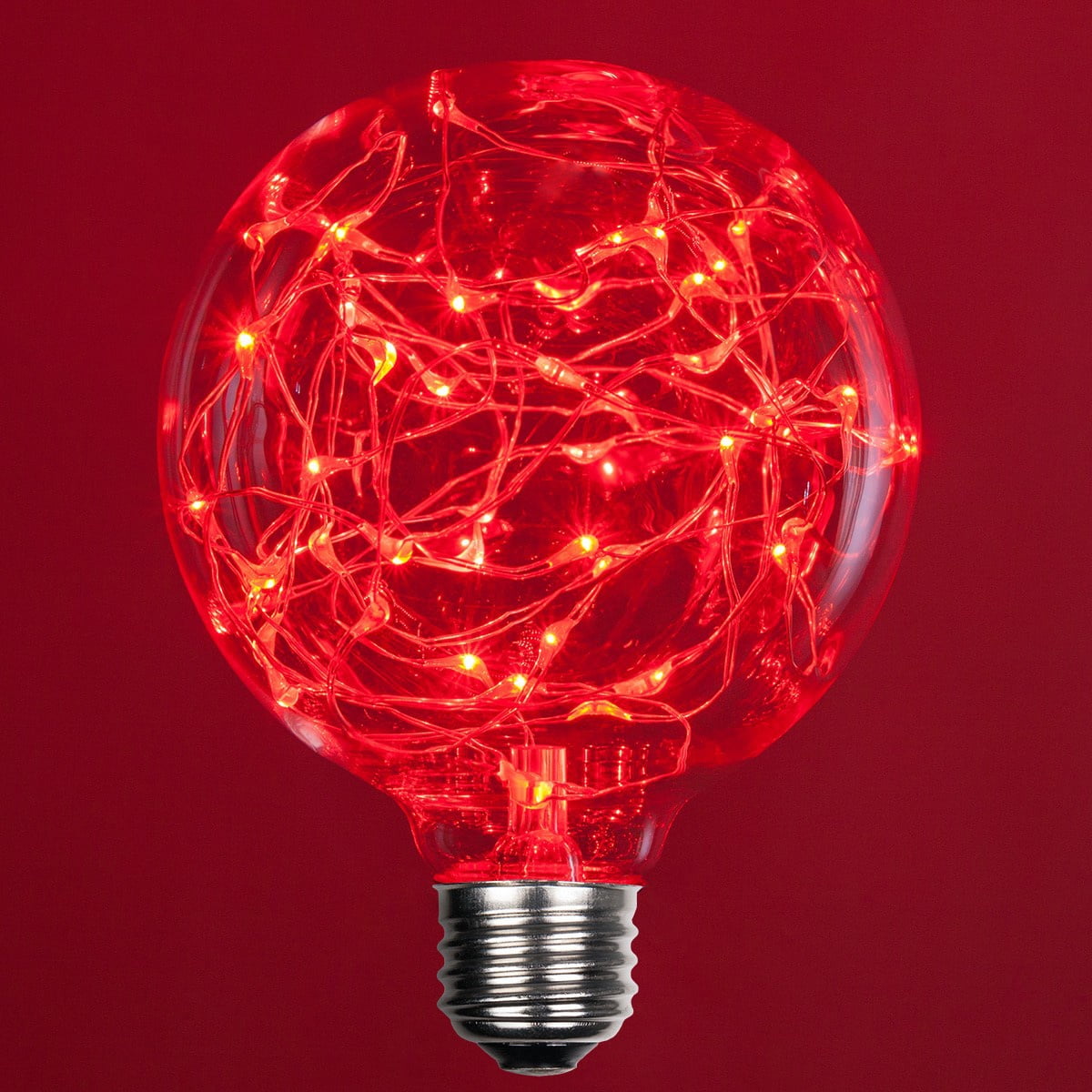 LEDimagine G80 Fairy Light Bulb, 50 Multicolor Color Changing LED Diodes Inside, Clear Glass Finish, E26 Base