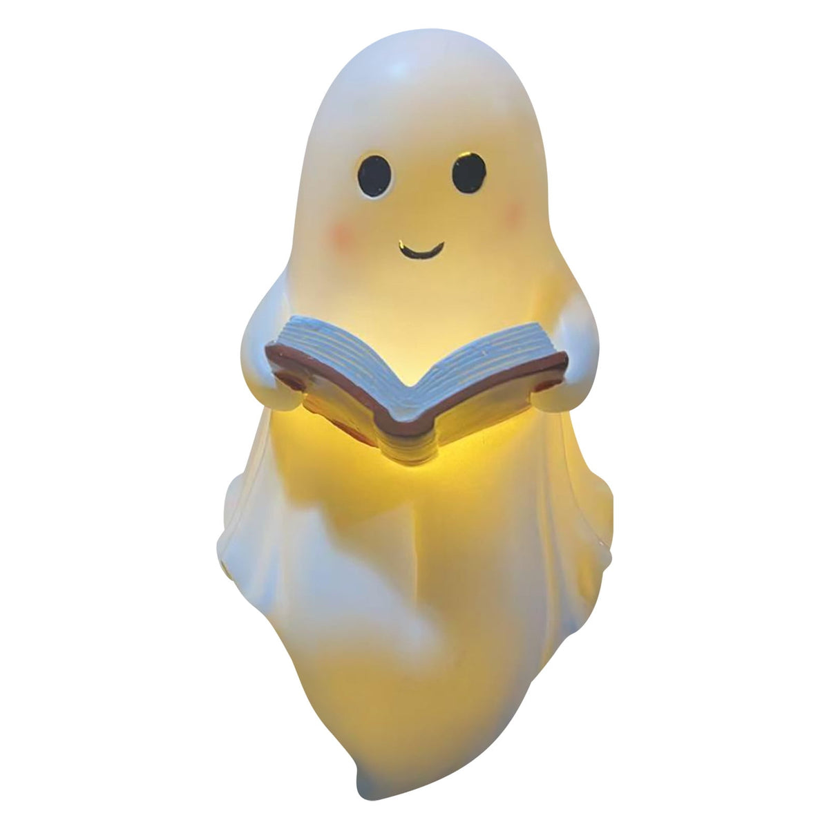 LOWLHOME Halloween Blow Mold Ghost with Black Cat, Halloween Glowing Spooky Decor Cute LED Lamp, Ghost Pumpkin Night Light, Shelf Battery Operated Table Ornament, 11.8"