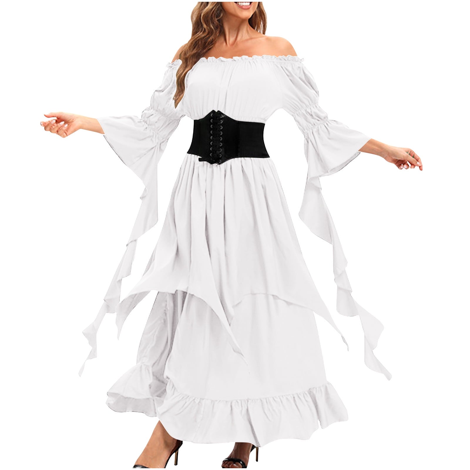 LYXSSBYX Maxi Dresses for Women Women's Long Sleeve Neck Dress Floor Length Cosplay Dress Plus Size Dress