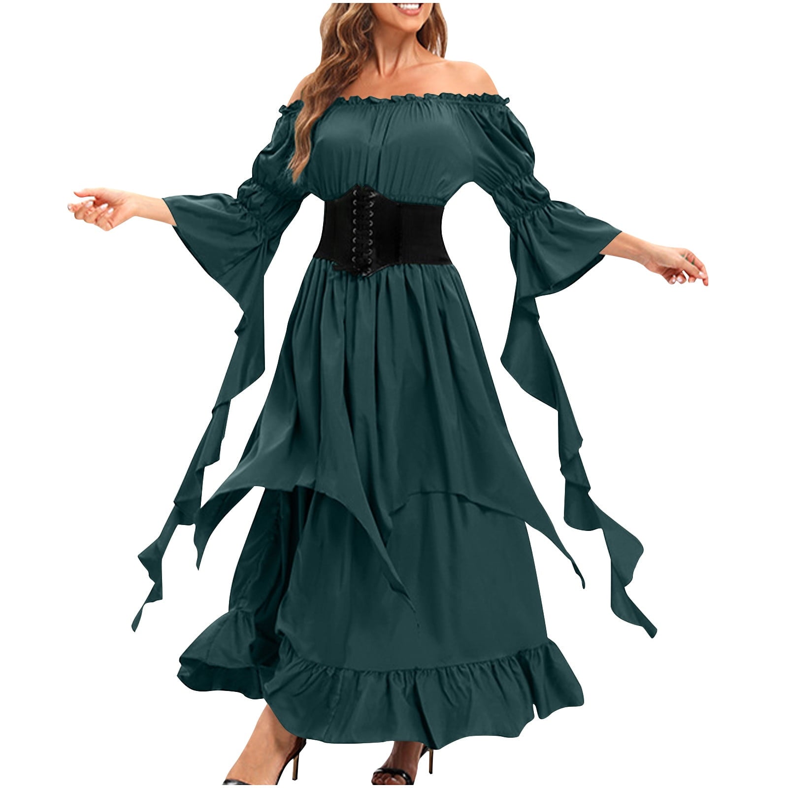 LYXSSBYX Maxi Dresses for Women Women's Long Sleeve Neck Dress Floor Length Cosplay Dress Plus Size Dress