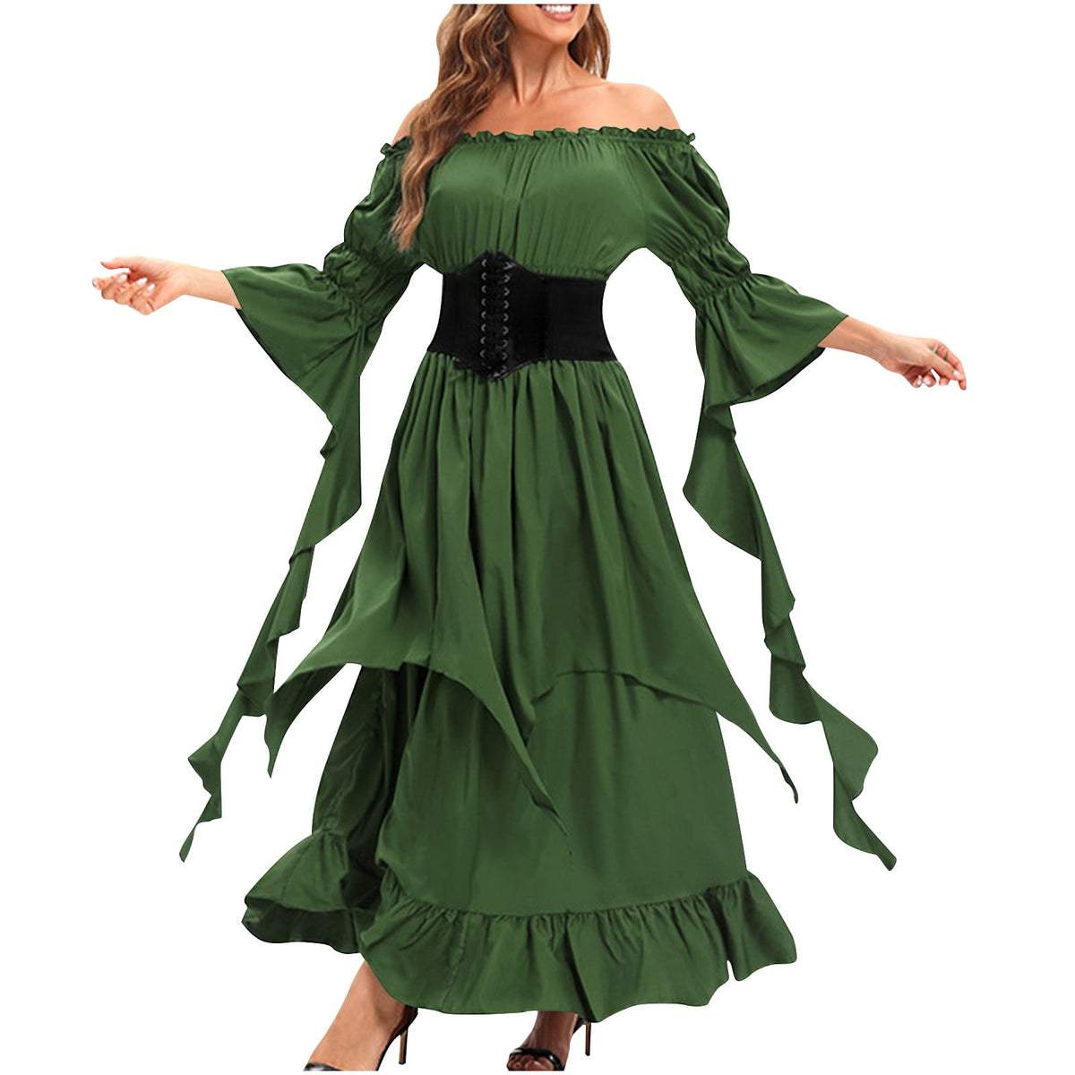 LYXSSBYX Maxi Dresses for Women Women's Long Sleeve Neck Dress Floor Length Cosplay Dress Plus Size Dress