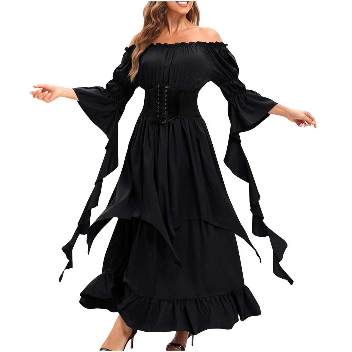 LYXSSBYX Maxi Dresses for Women Women's Long Sleeve Neck Dress Floor Length Cosplay Dress Plus Size Dress